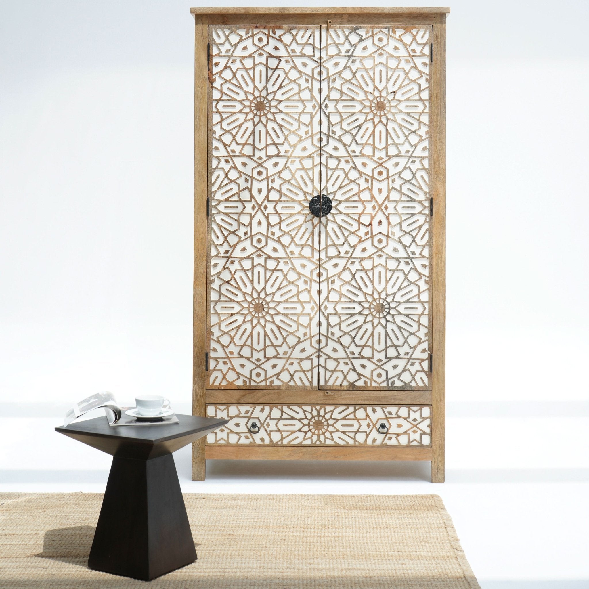 IVORY CNC DESIGN TWO DOOR AND ONE DRAWER CABINET - Art and craft furniture