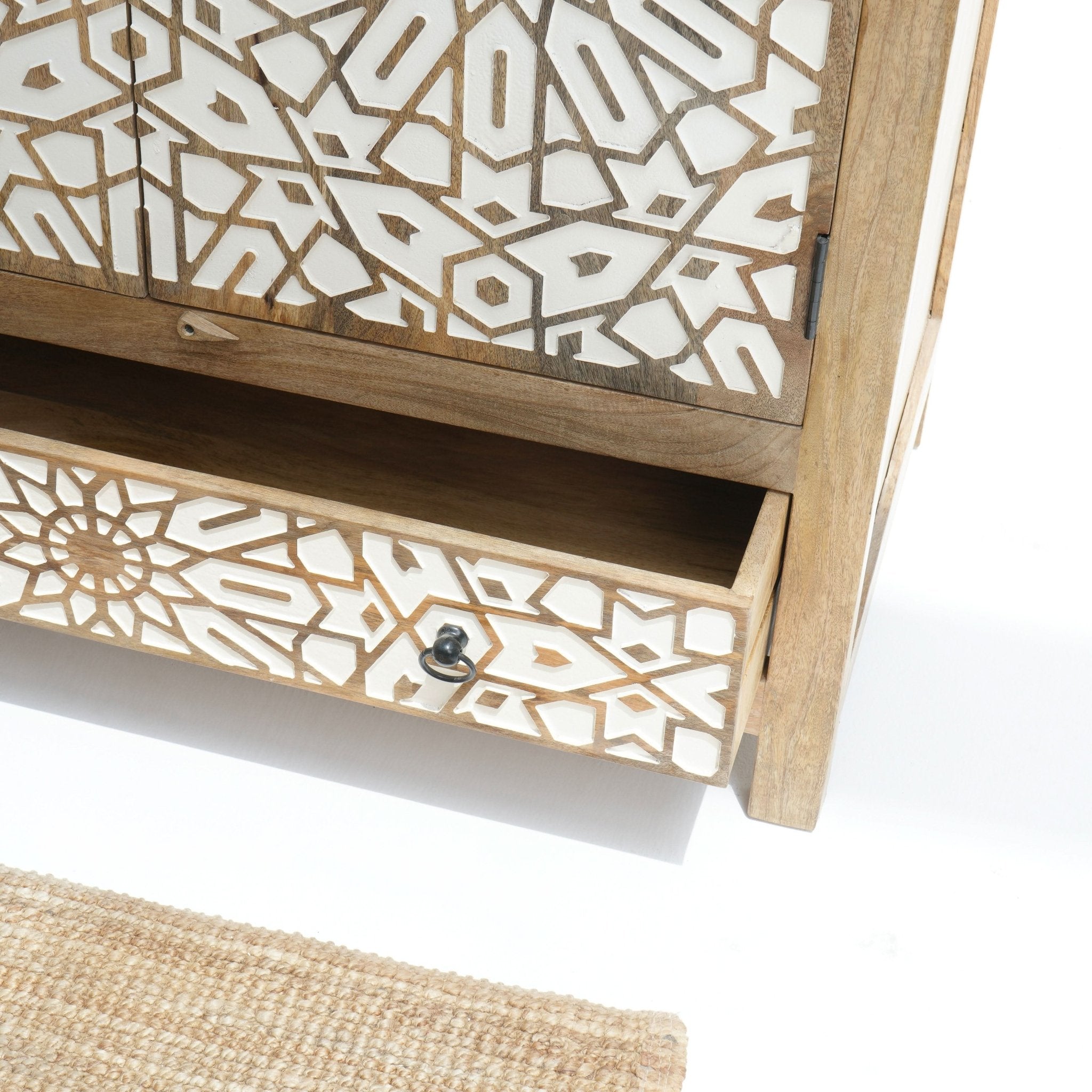 IVORY CNC DESIGN TWO DOOR AND ONE DRAWER CABINET - Art and craft furniture
