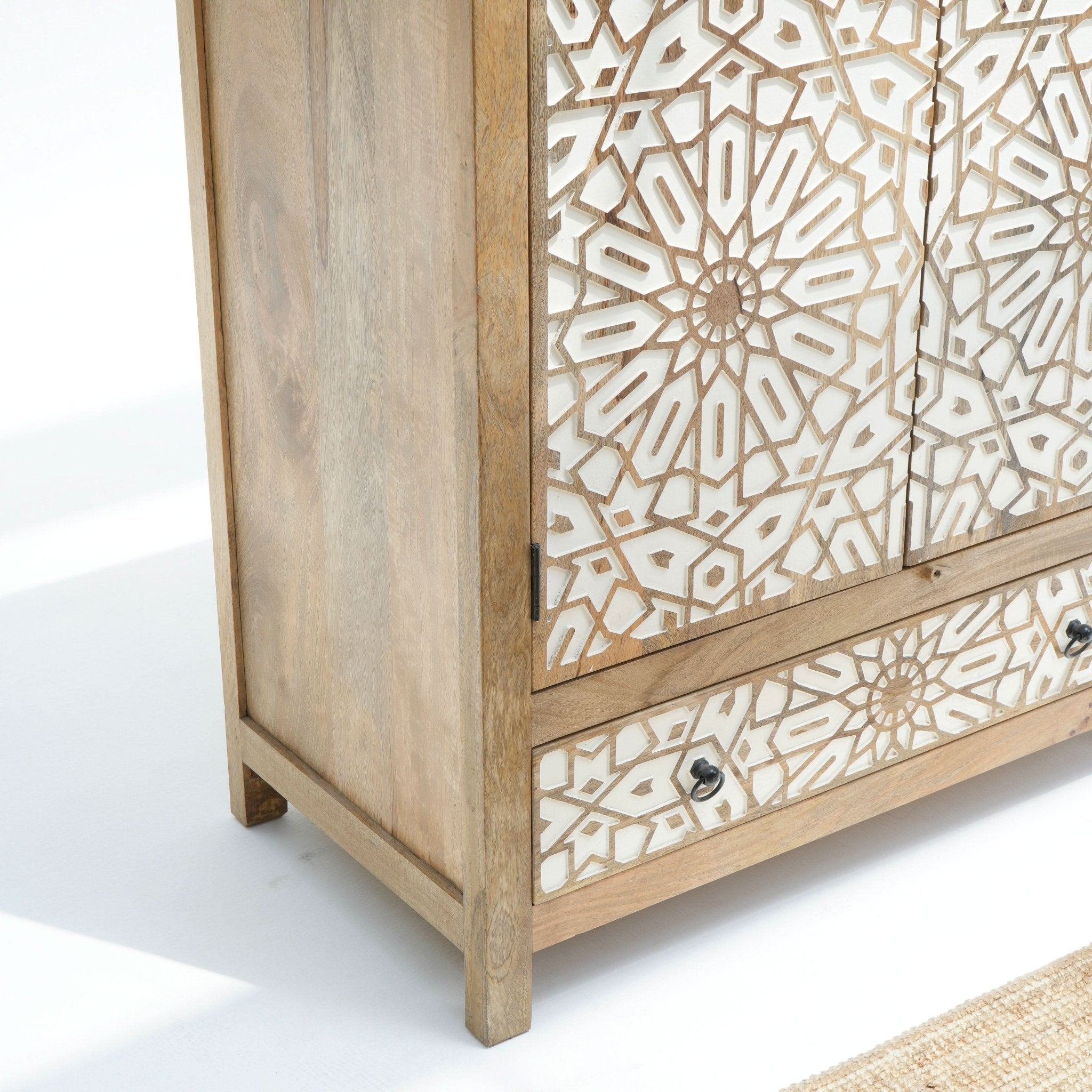 IVORY CNC DESIGN TWO DOOR AND ONE DRAWER CABINET - Art and craft furniture