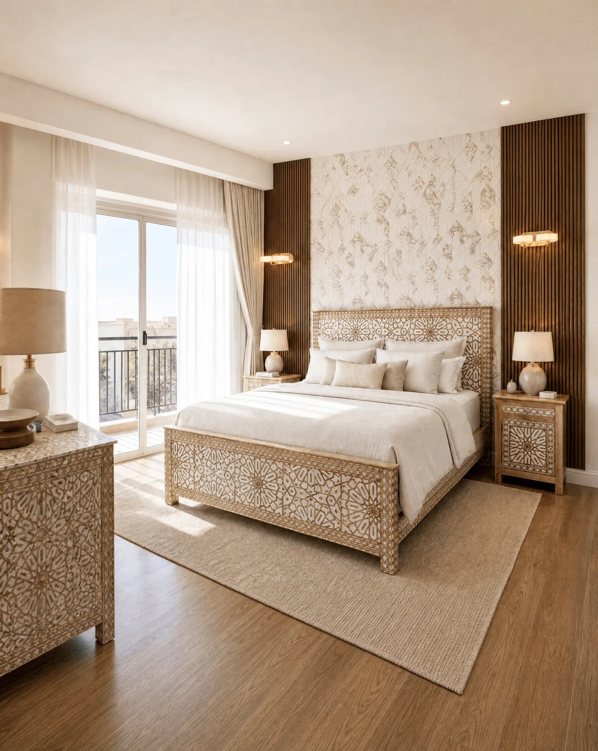 Ivory CNC Mango Wood Bed - Art and craft furniture