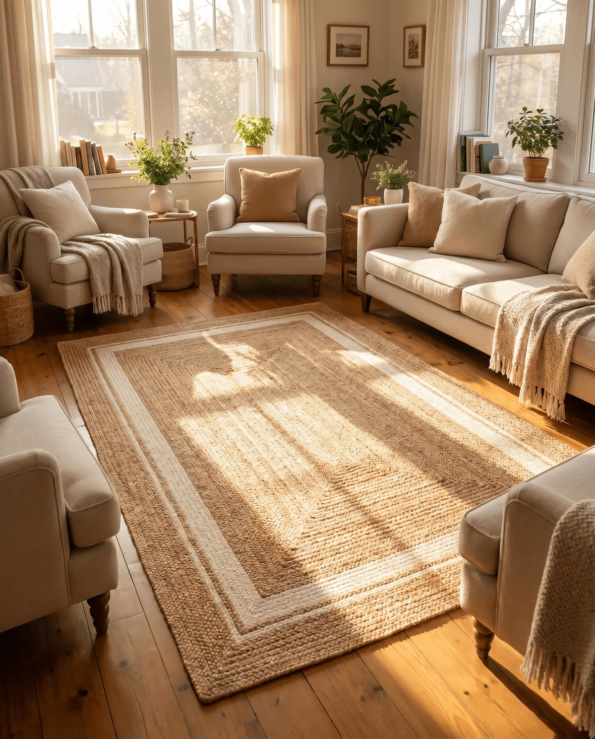 Ivory Edge Natural Jute Handmade Rug - Art and craft furniture