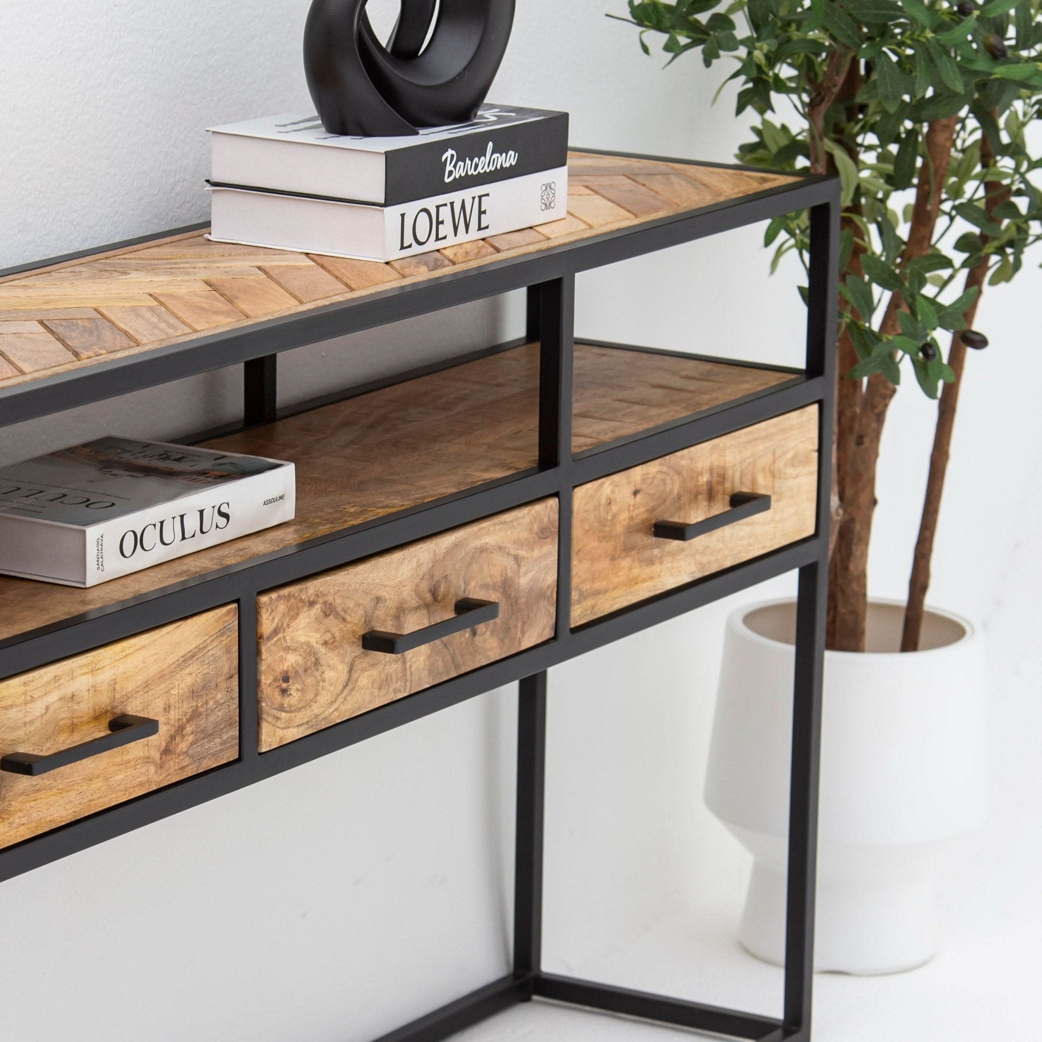 LINEA IRON FOUR DRAWER CONSOLE TABLE - Art and craft furniture