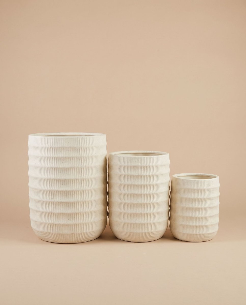 Linen Off White Groove Fiber Cement Pot - Art and craft furniture