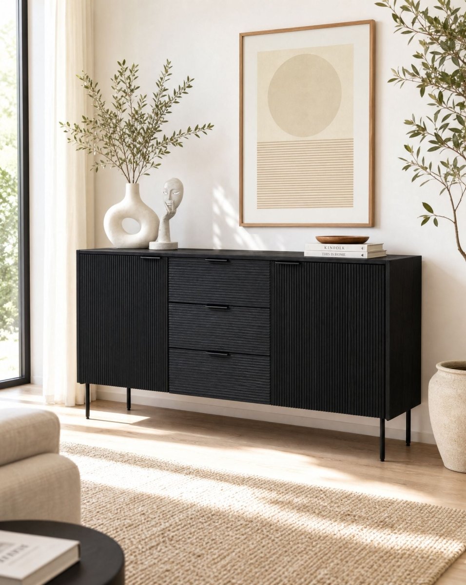 Linwood Black 3 Drawer 3 Door Sideboard - Art and craft furniture