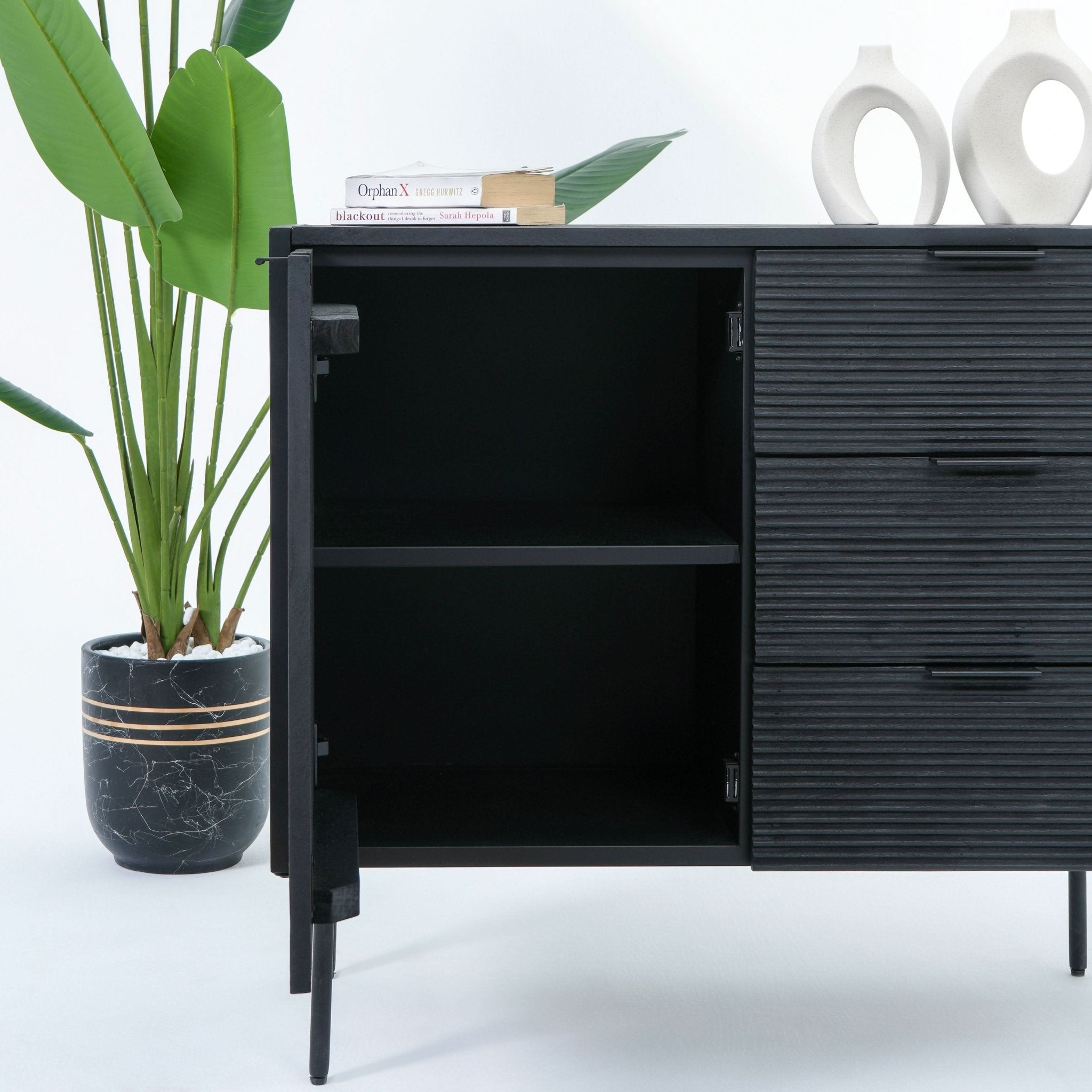 LINWOOD IRON THREE DRAWER ONE DOOR SIDEBOARD - Art and craft furniture