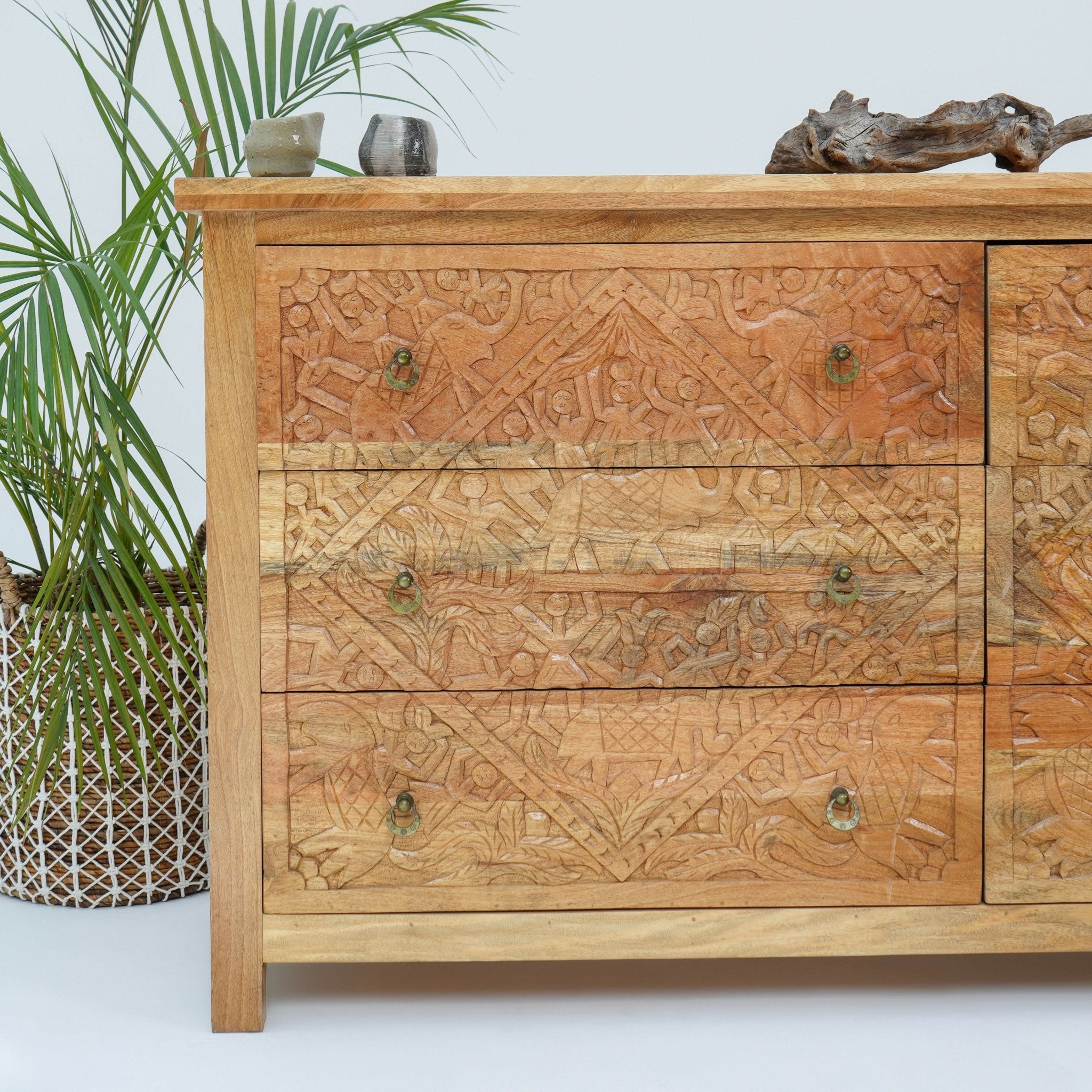 LISMORE CARVING SIX DRAWER CHEST OF DRAWERS - Art and craft furniture