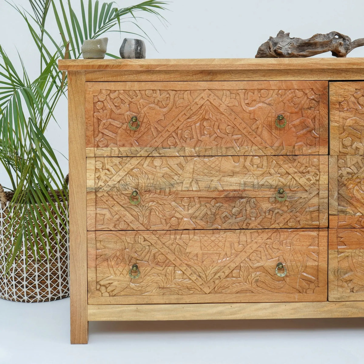Lismore Carved Six Drawer Chest of Drawers - Art and craft furniture