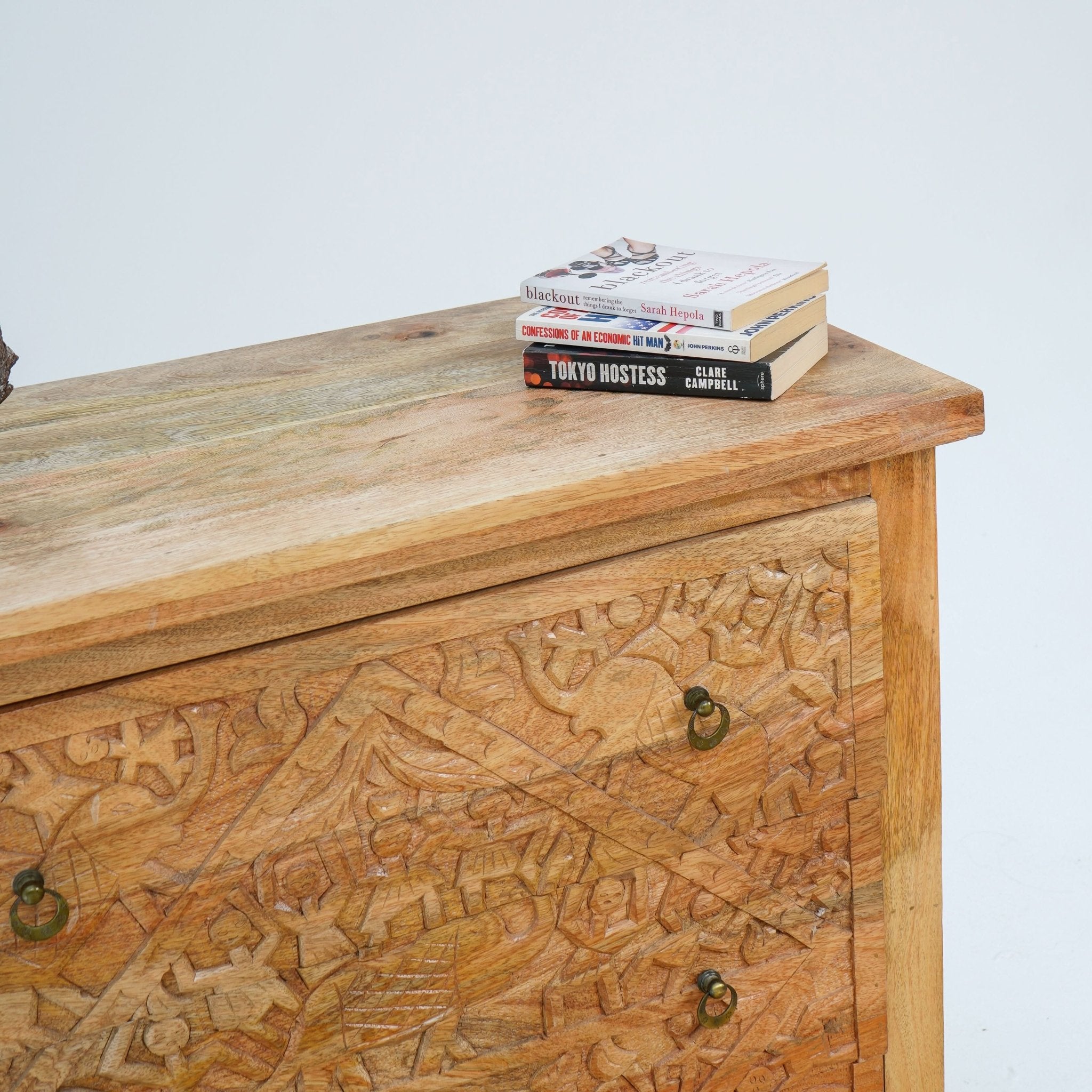 LISMORE CARVING SIX DRAWER CHEST OF DRAWERS - Art and craft furniture