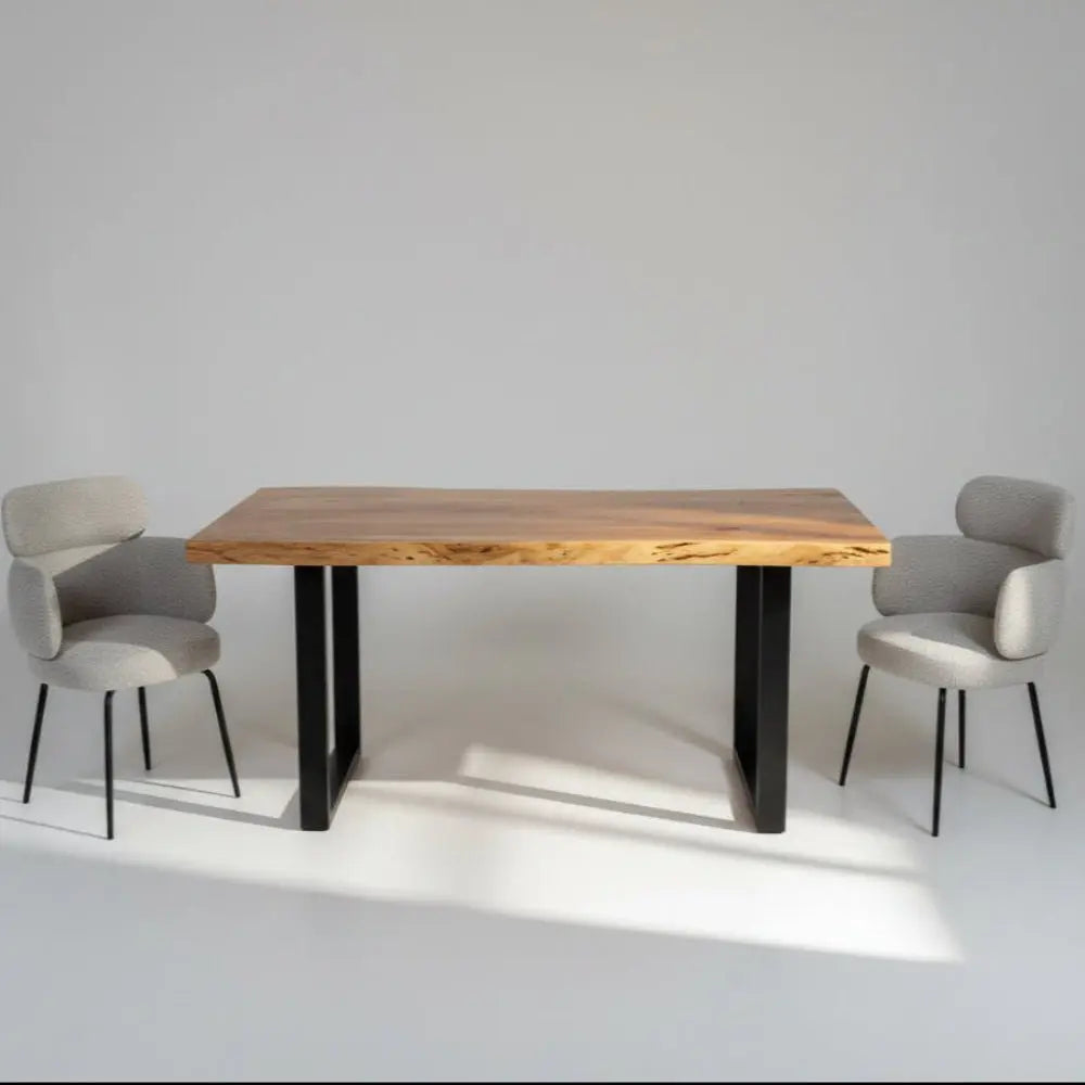 Live Edge Acacia Wooden U Leg Dining Table - Art and craft furniture