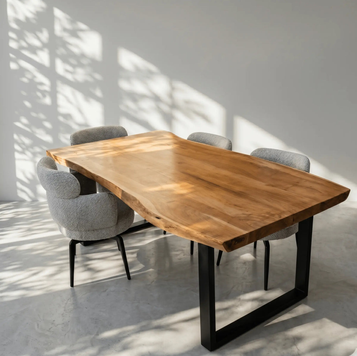 Live Edge Acacia Wooden U Leg Dining Table - Art and craft furniture