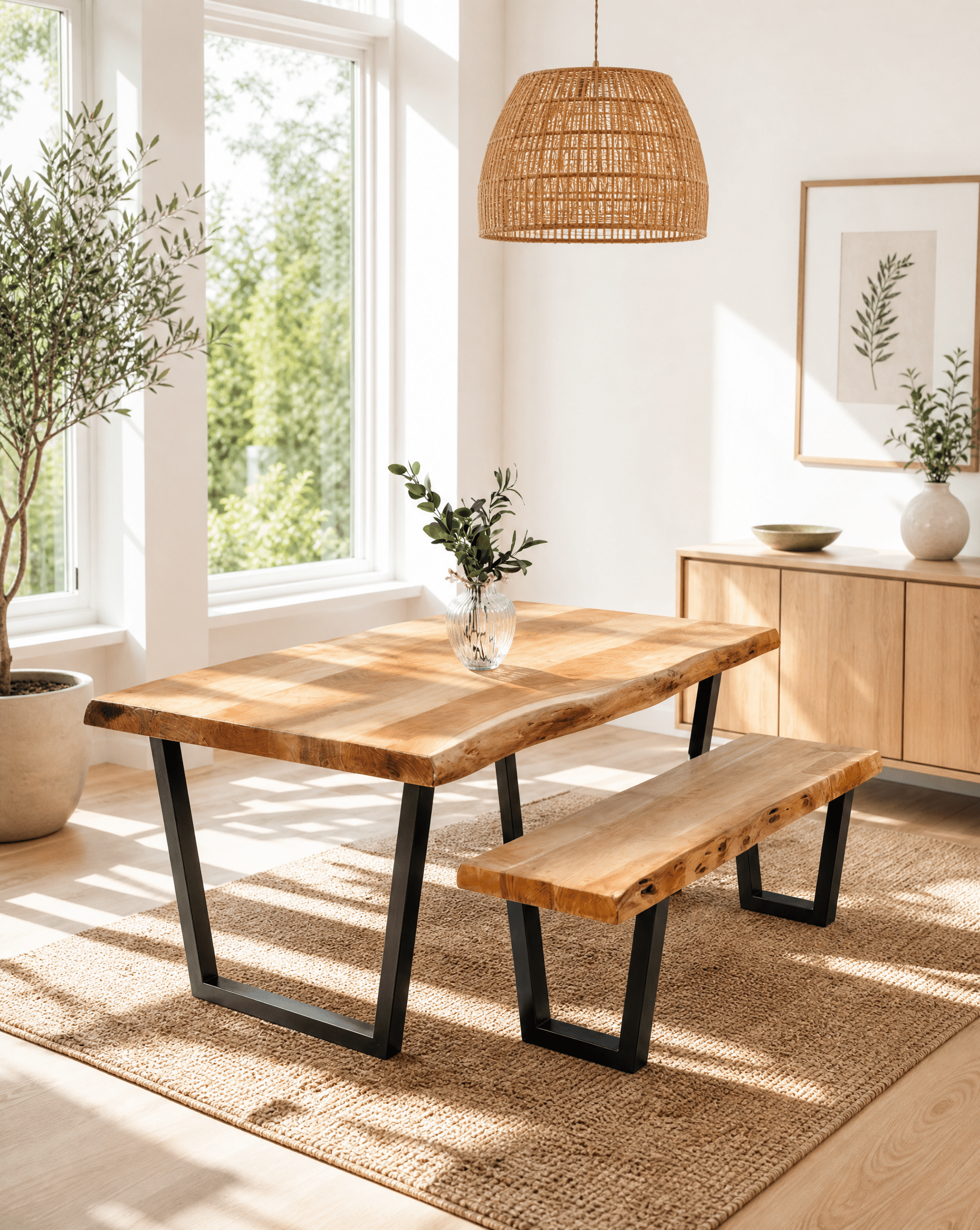 LIVE-EDGE ACACIA WOOD V LEG DINING TABLE - Art and craft furniture