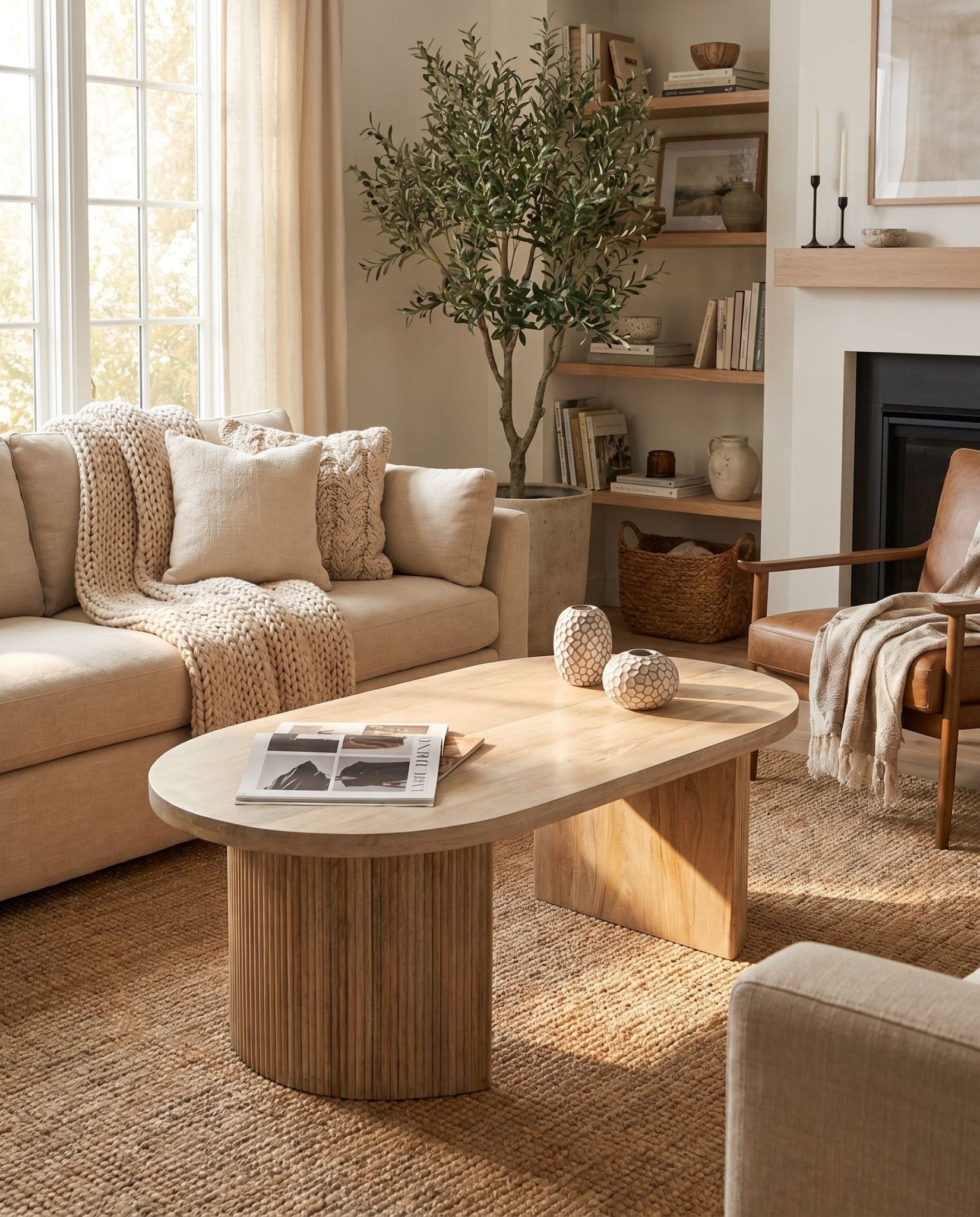 Luwin Fluted Mango Wood Coffee Table - Art and craft furniture
