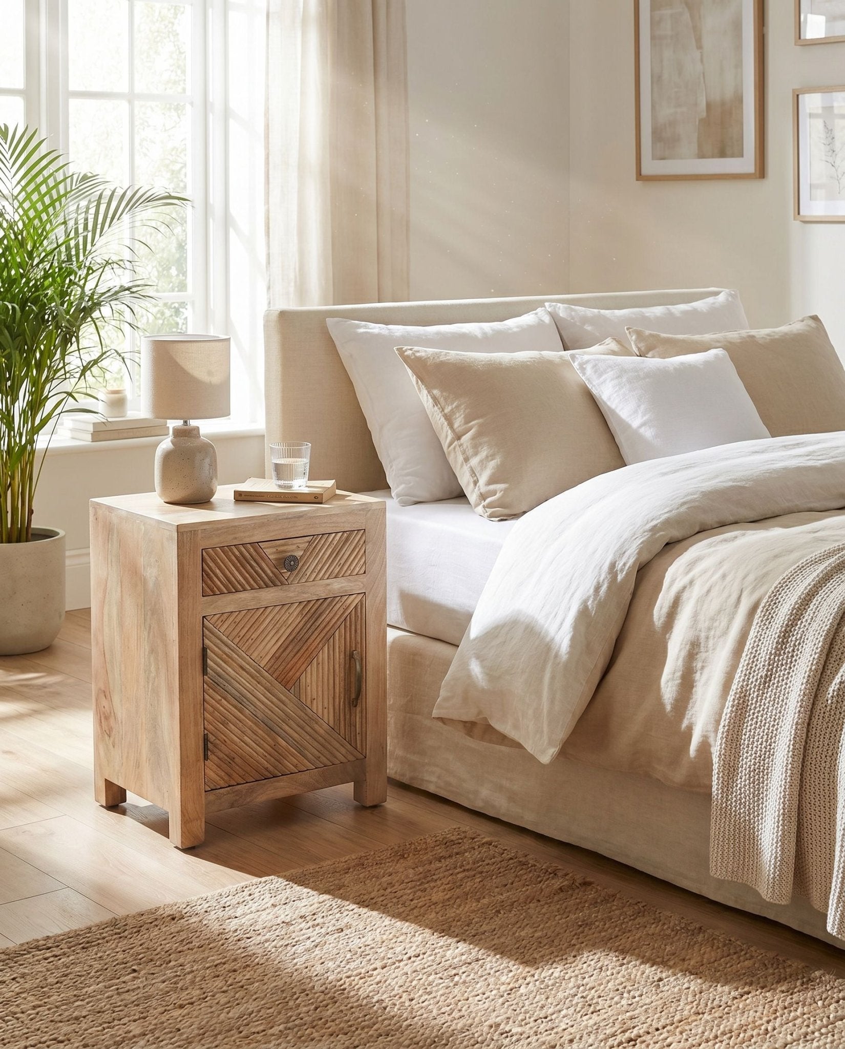 Luwin Fluted Wooden Nightstand Table - Art and craft furniture