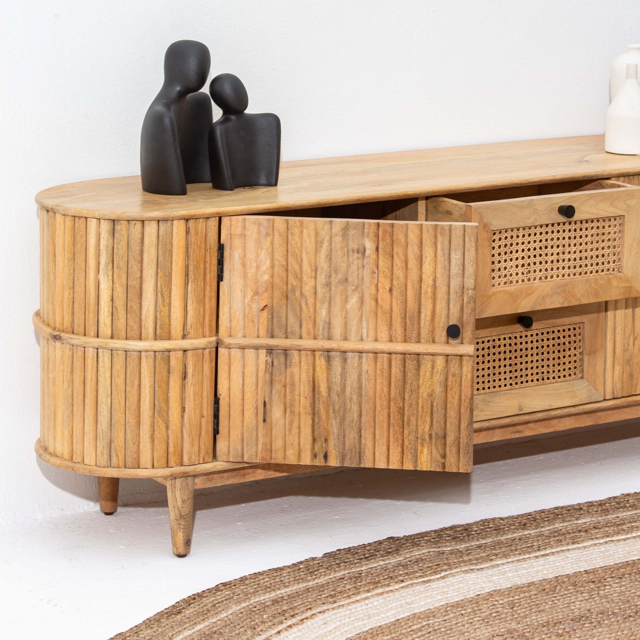 LUWIN LINING CANE FTD TWO DRAWER TWO WDN DOOR TV STAND - Art and craft furniture