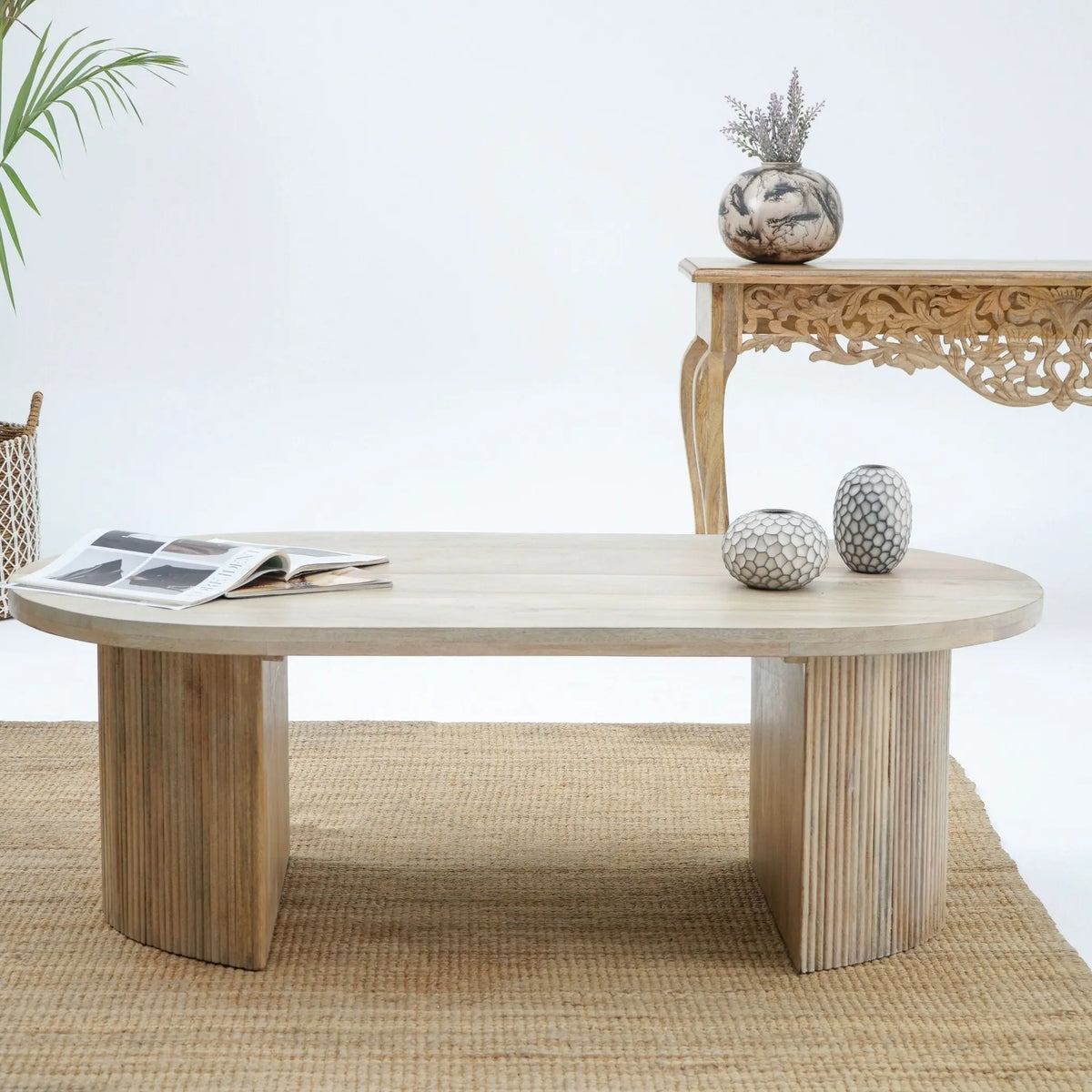 Luwin Fluted Mango Wood Coffee Table - Art and craft furniture