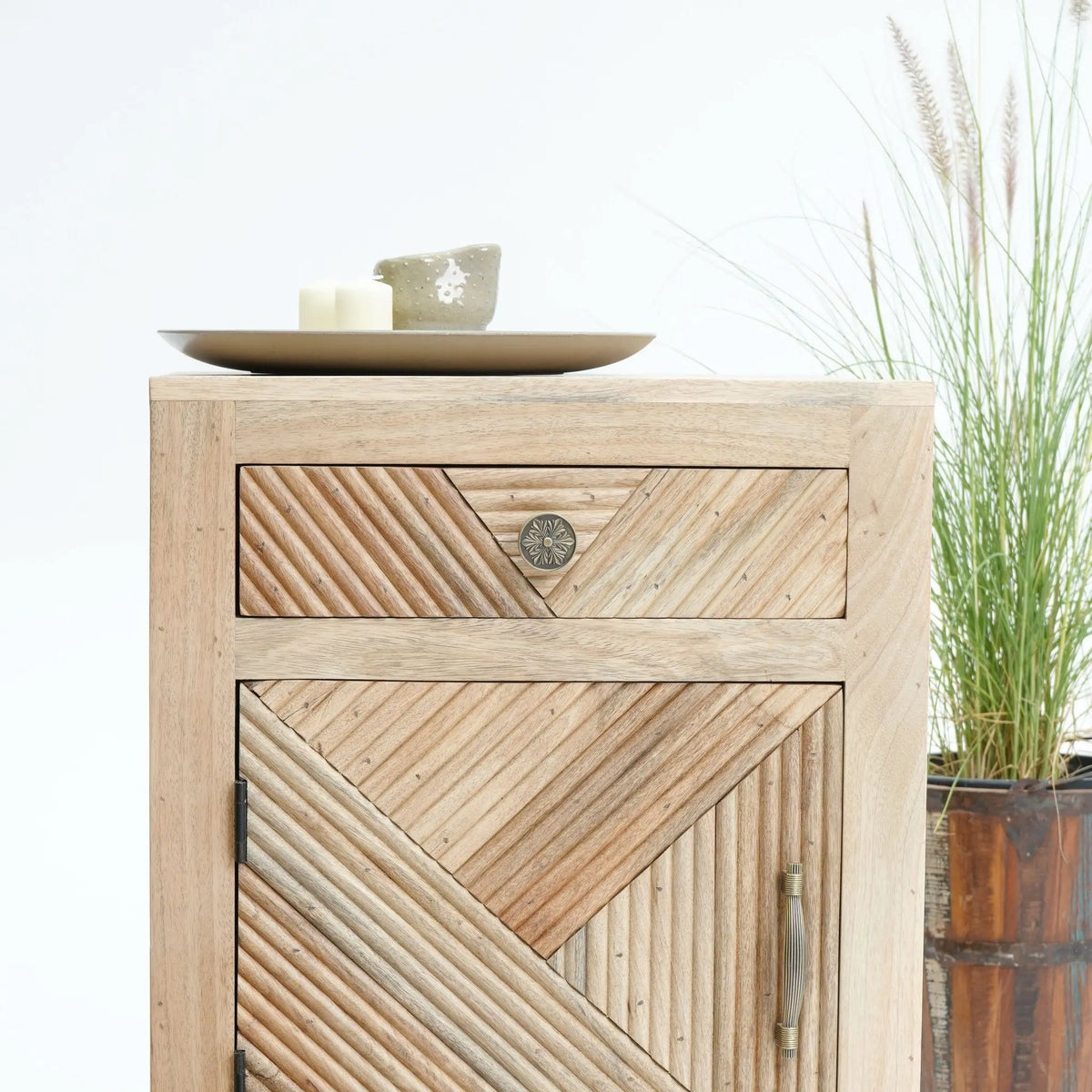 Luwin Fluted Wooden Nightstand Table - Art and craft furniture