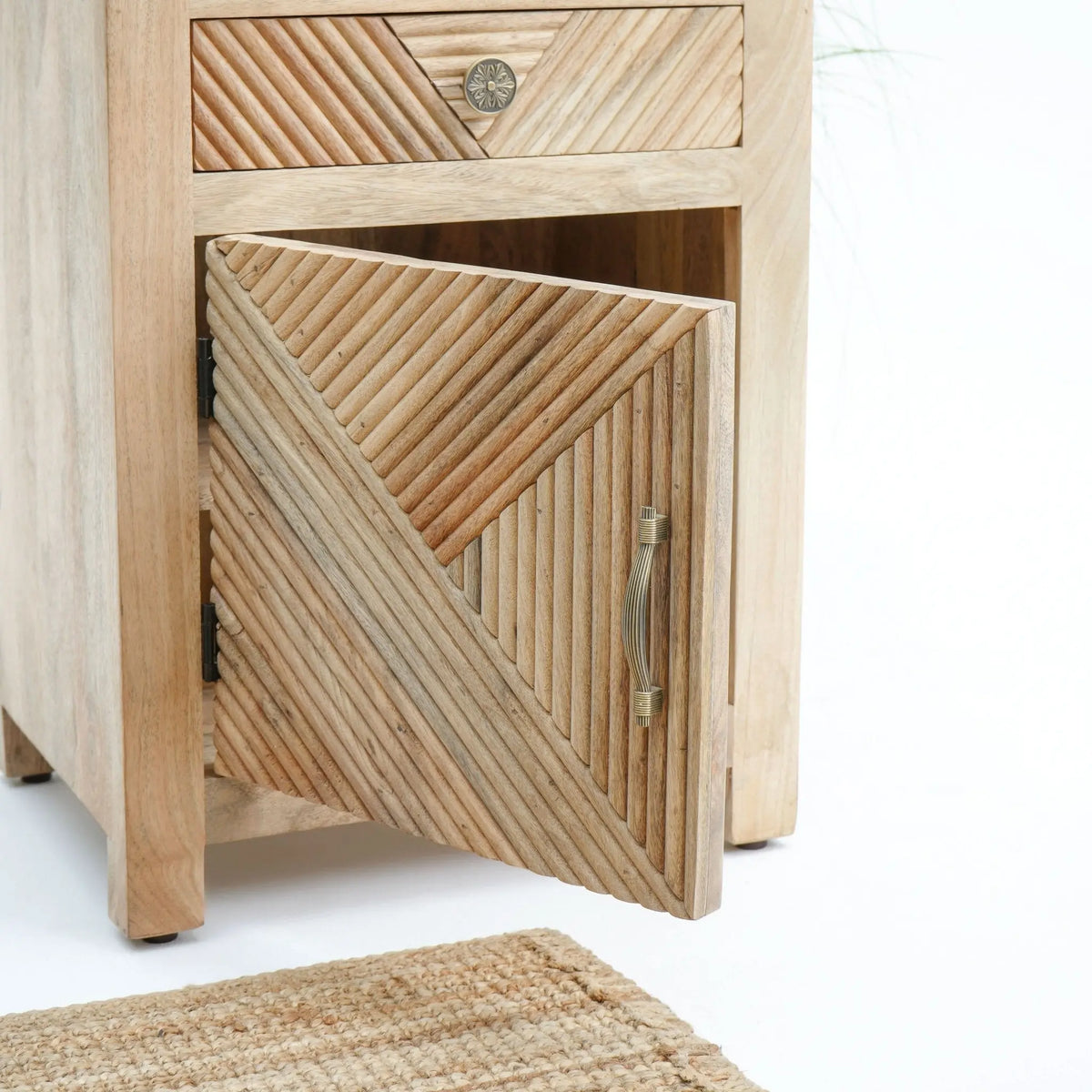 Luwin Fluted Wooden Nightstand Table - Art and craft furniture