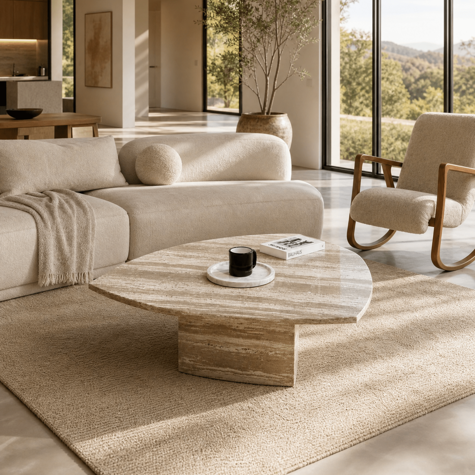 Luxury Travertine Stone Coffee Table - Art and craft furniture