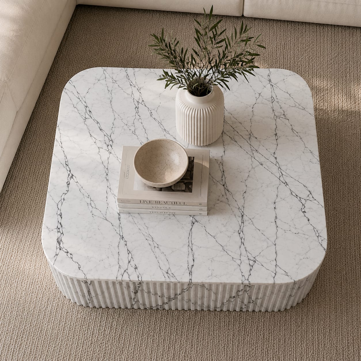 Luxury White Vein Marble Coffee Table – Polished Finish - Art and craft furniture