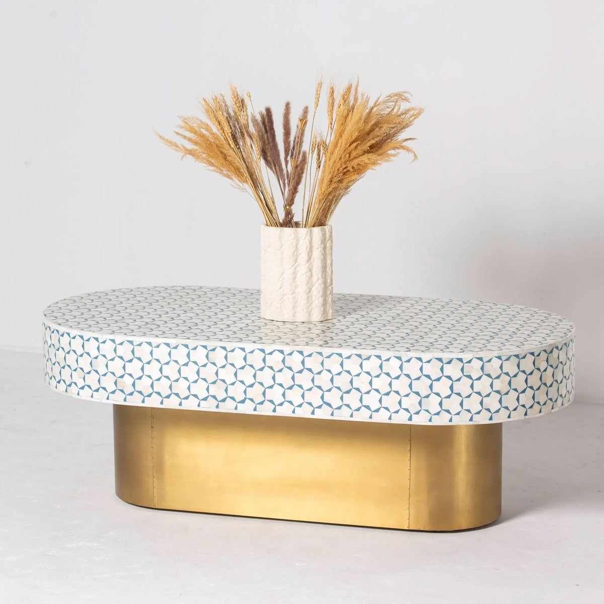 Majestic Inlay Oval Shape Coffee Table - Art and craft furniture