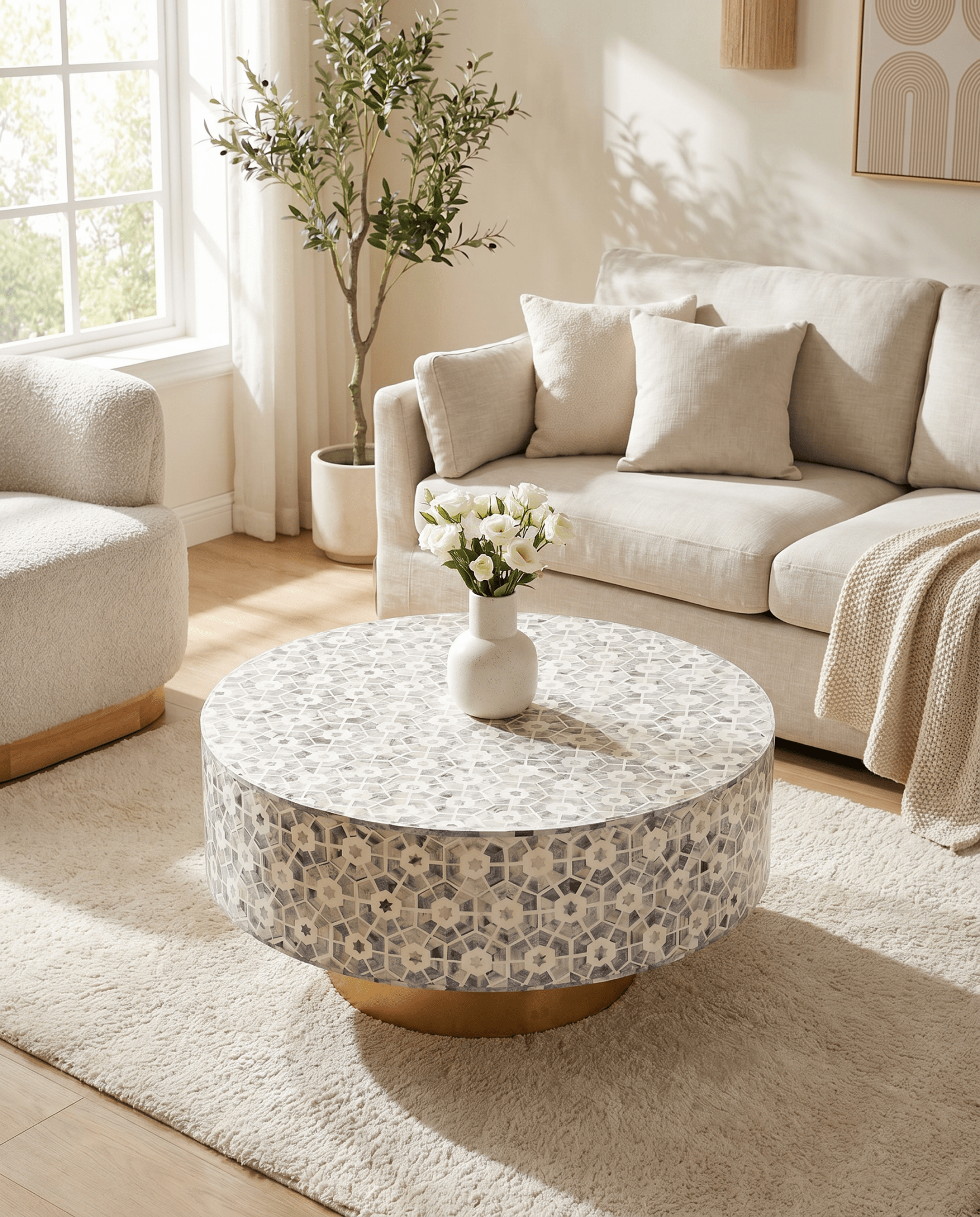 MAJESTIC INLAY ROUND COFFEE TABLE - Art and craft furniture