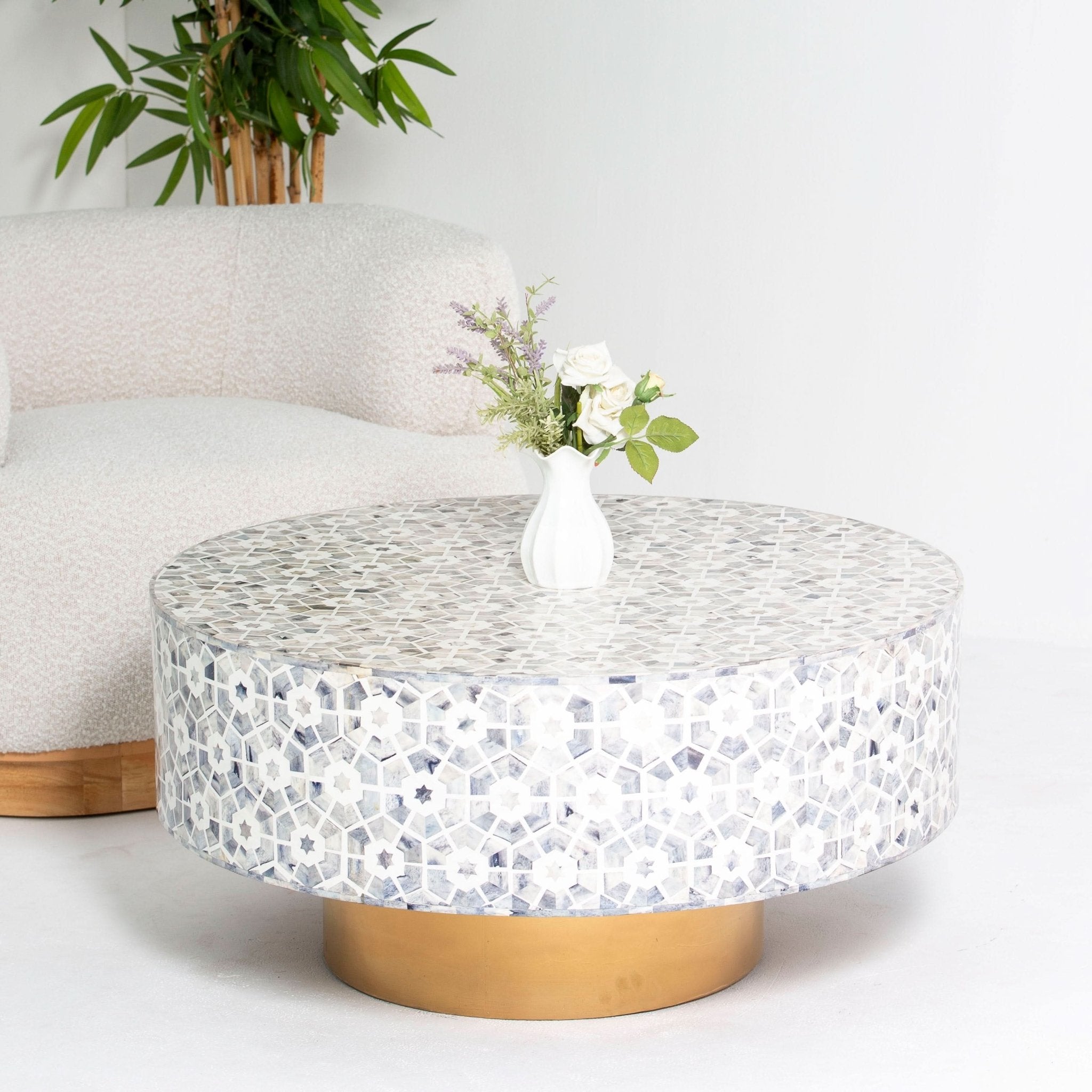 MAJESTIC INLAY ROUND COFFEE TABLE - Art and craft furniture