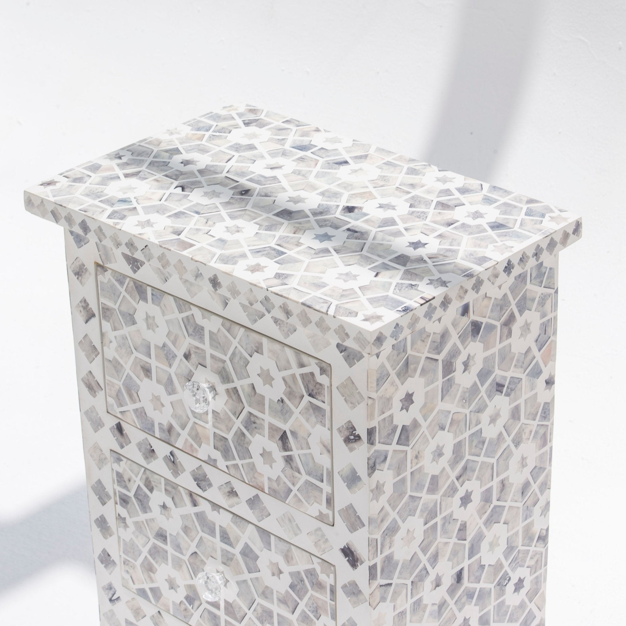 MAJESTIC INLAY TWO DRAWER BEDSIDE TABLE - Art and craft furniture