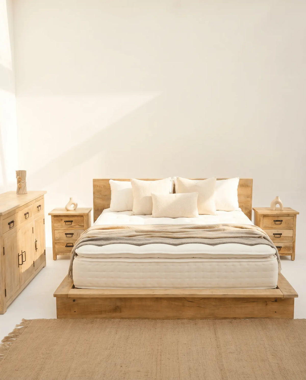 Mangoedge Japandi Style Wooden Bed - Art and craft furniture