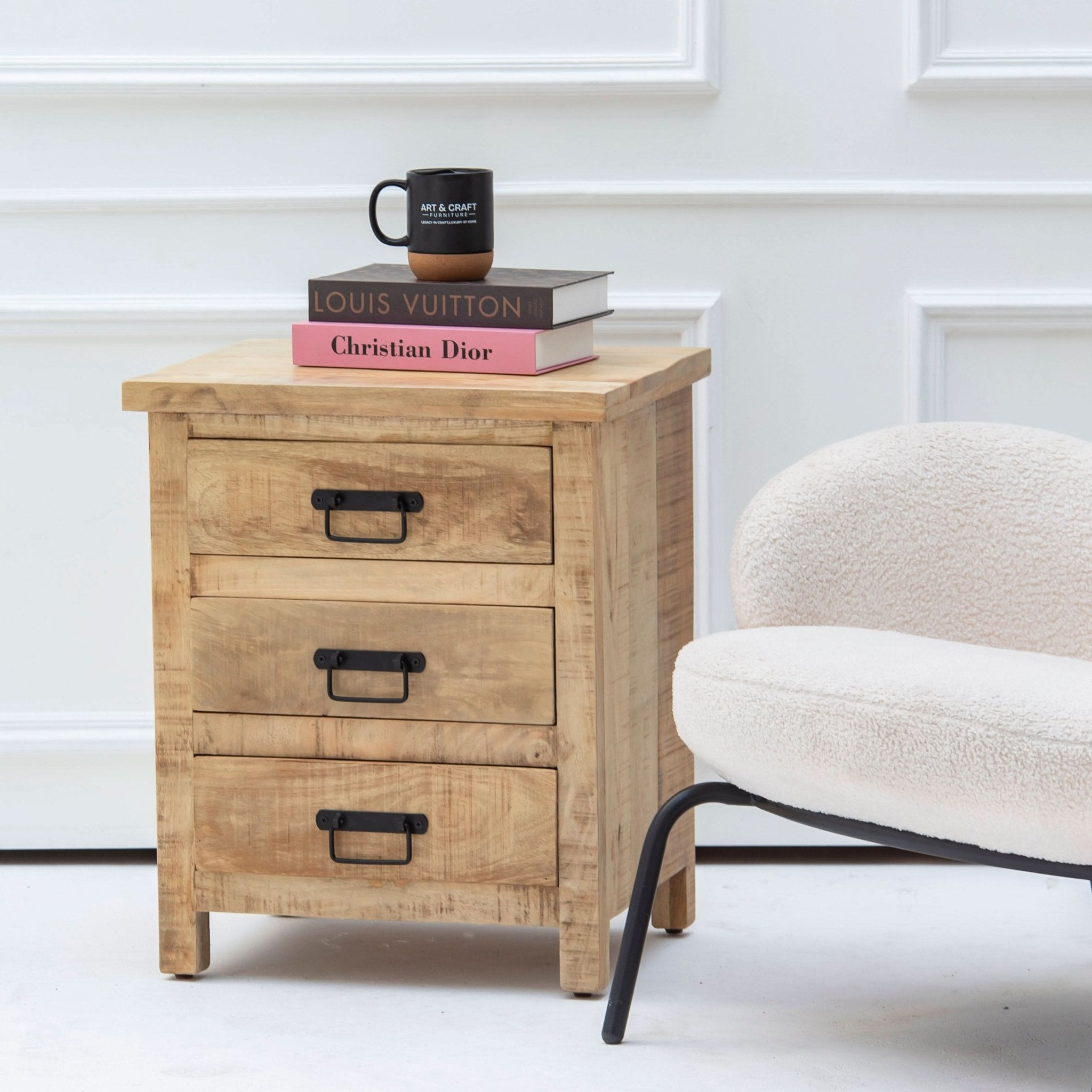 MANGOEDGE WOODEN THREE DRAWER NIGHTSTAND TABLE - Art and craft furniture