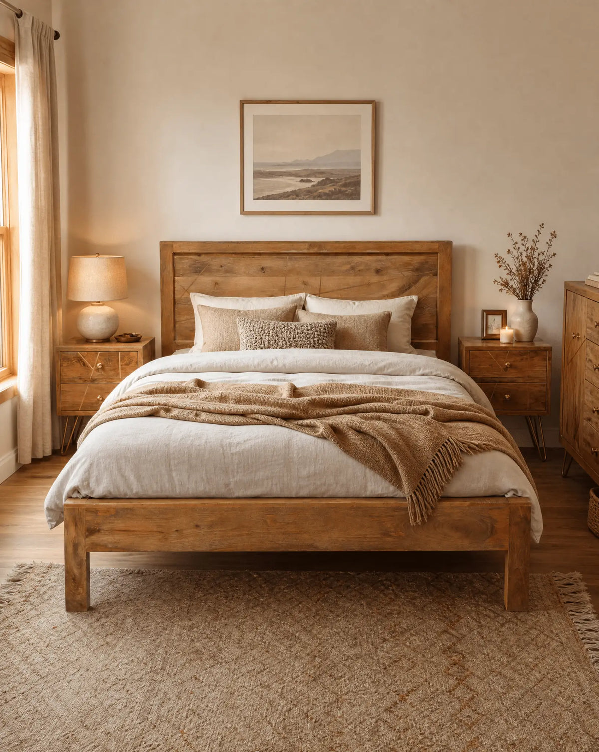 Mangoluxe Goldline Mango Wood Bed - Art and craft furniture