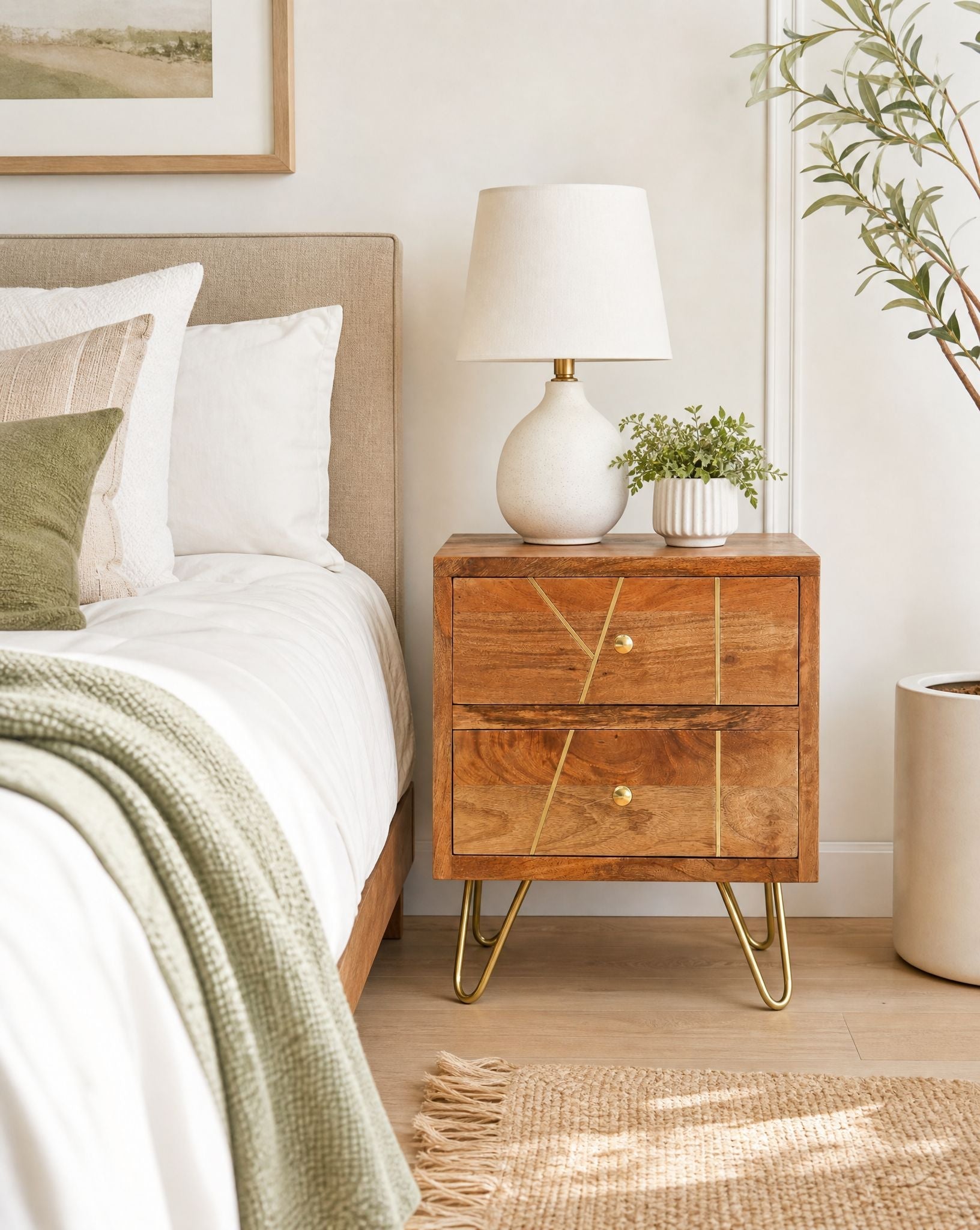 Mangoluxe Goldline Nightstand Table - Art and craft furniture