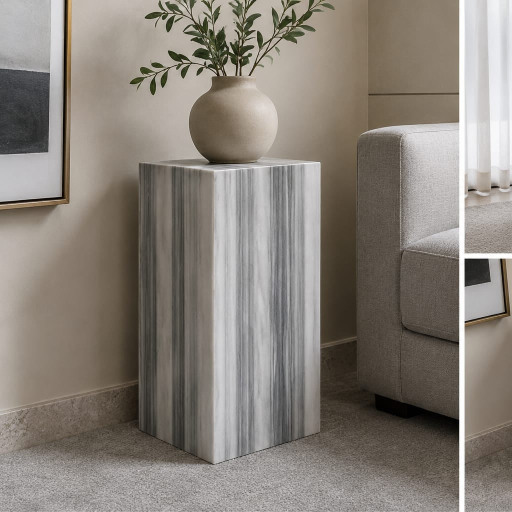 Marmo White Plinth Side Table - Art and craft furniture