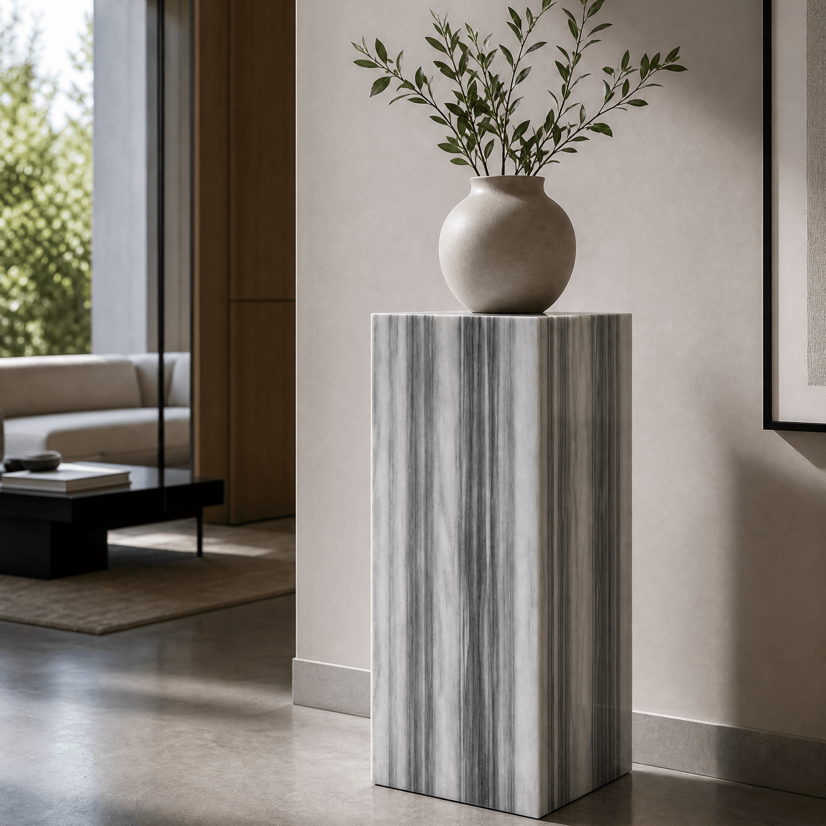 Marmo White Plinth Side Table - Art and craft furniture