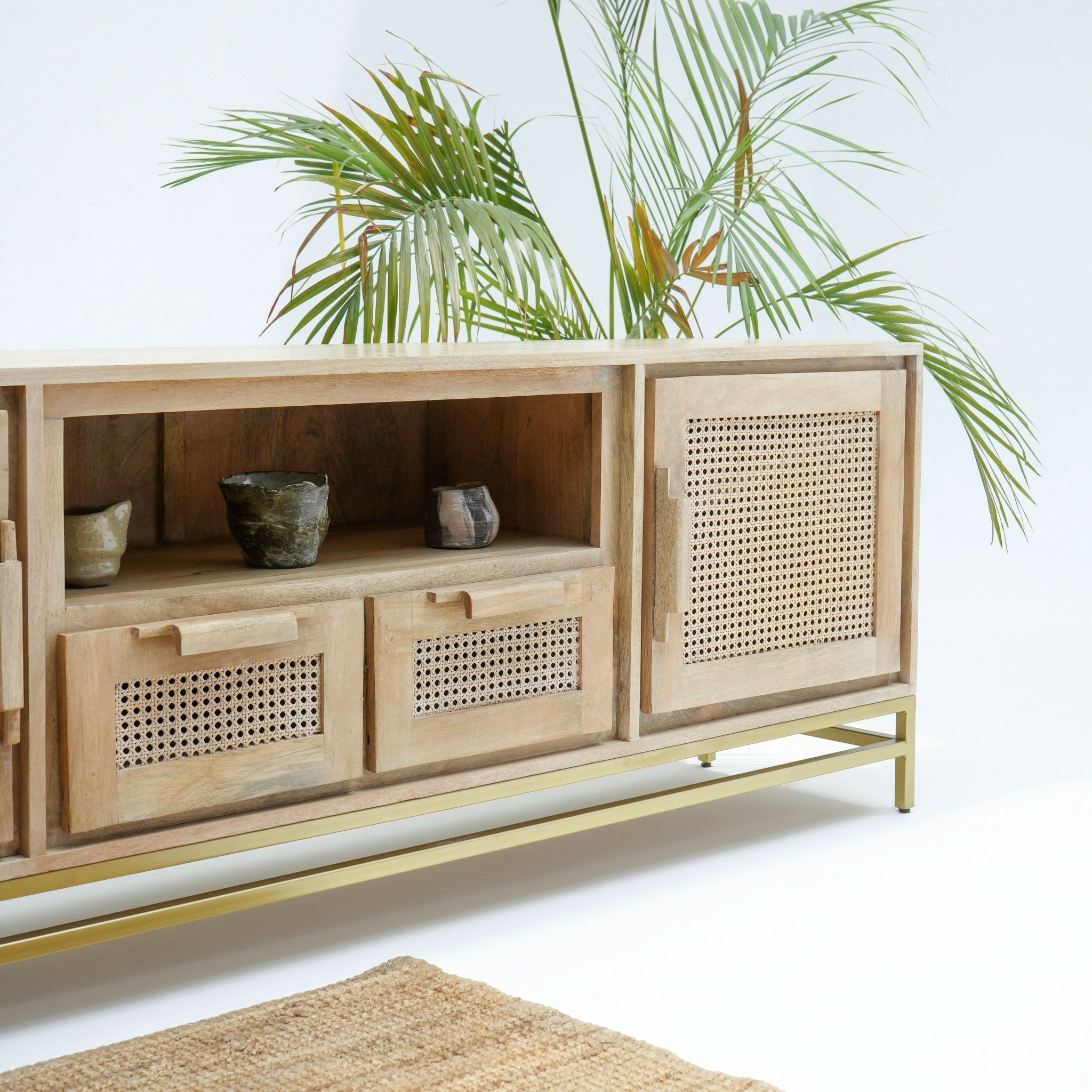 MILANO-CANE TWO DOOR TWO DRAWER TV STAND - Art and craft furniture