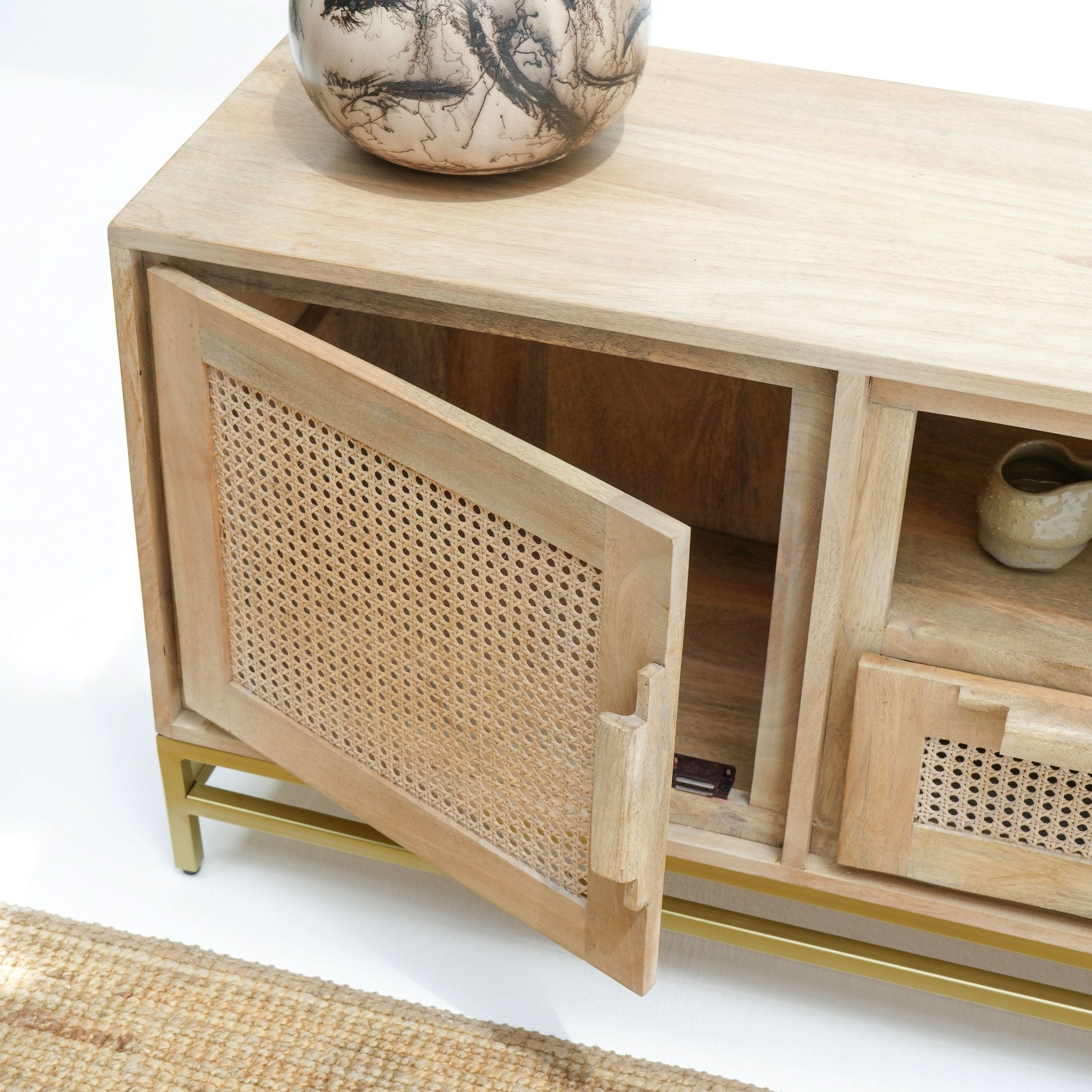 MILANO-CANE TWO DOOR TWO DRAWER TV STAND - Art and craft furniture