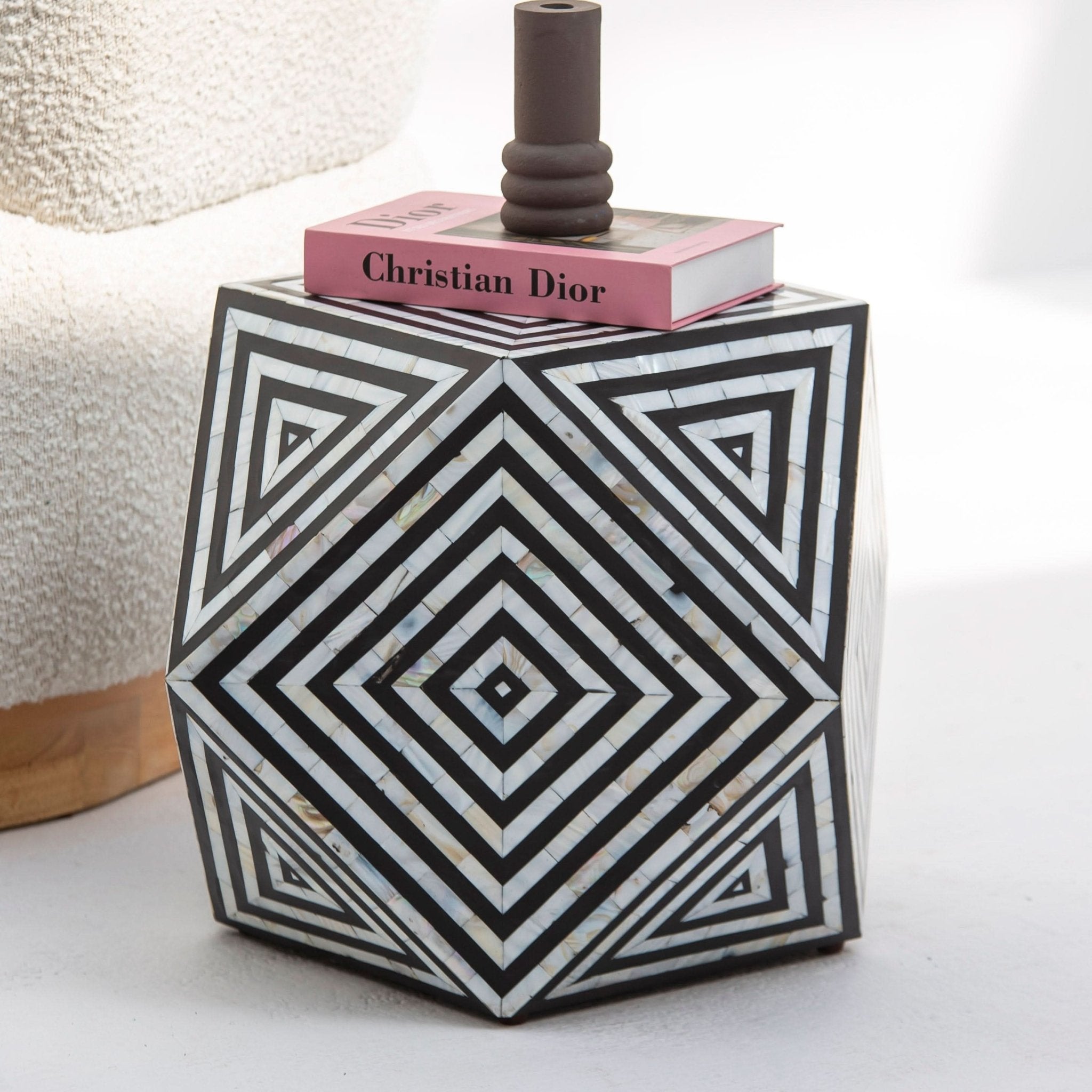 MOONLIT-BLACK MOTHER OF PEARL DIAMOND STOOL - Art and craft furniture