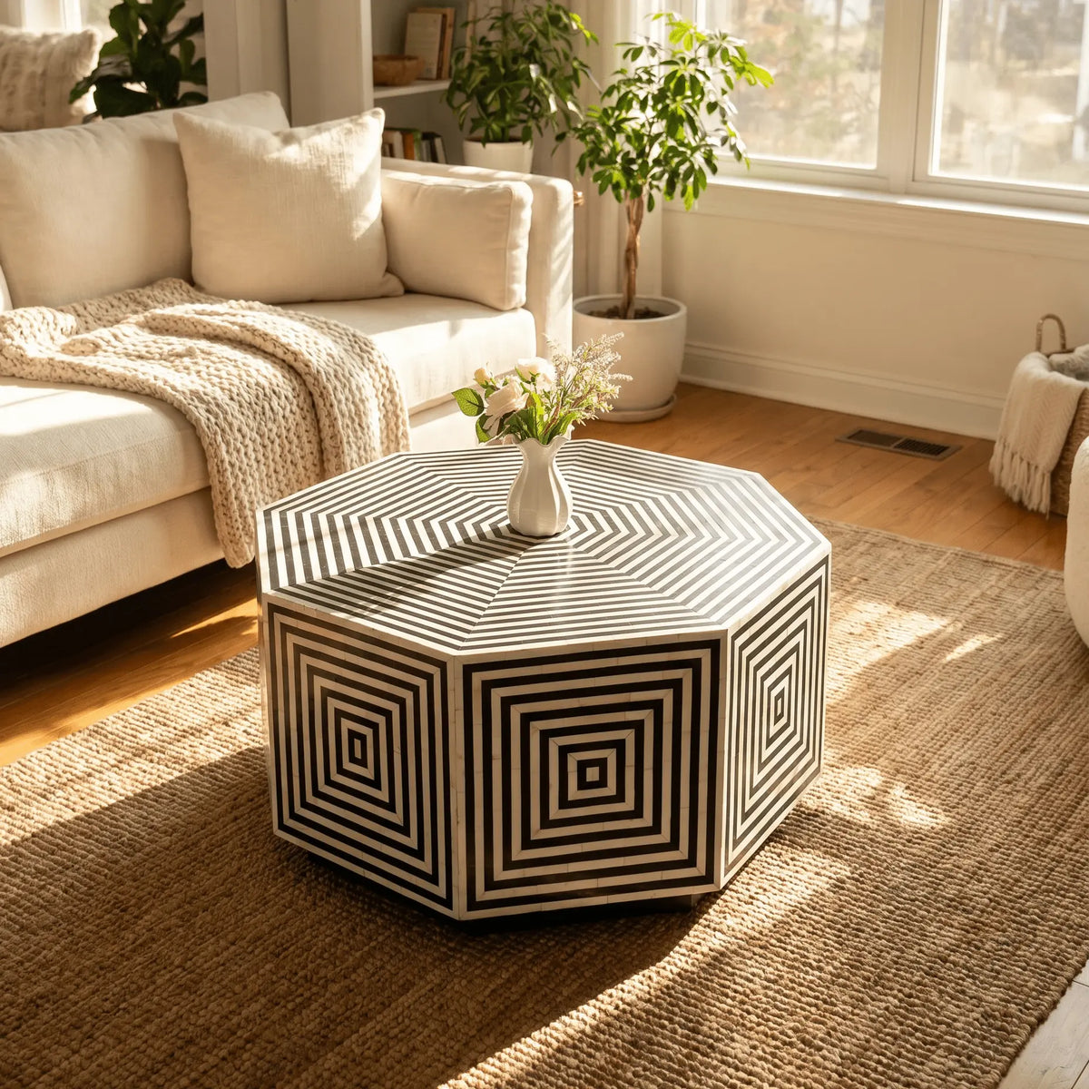 Moonlit Hexa Black Mother Of Pearl Coffee Table - Art and craft furniture