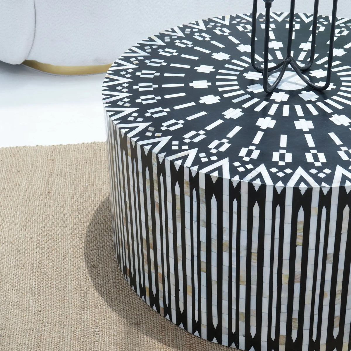 Moonlit Black Strip Mother Of Pearl Coffee Table - Art and craft furniture