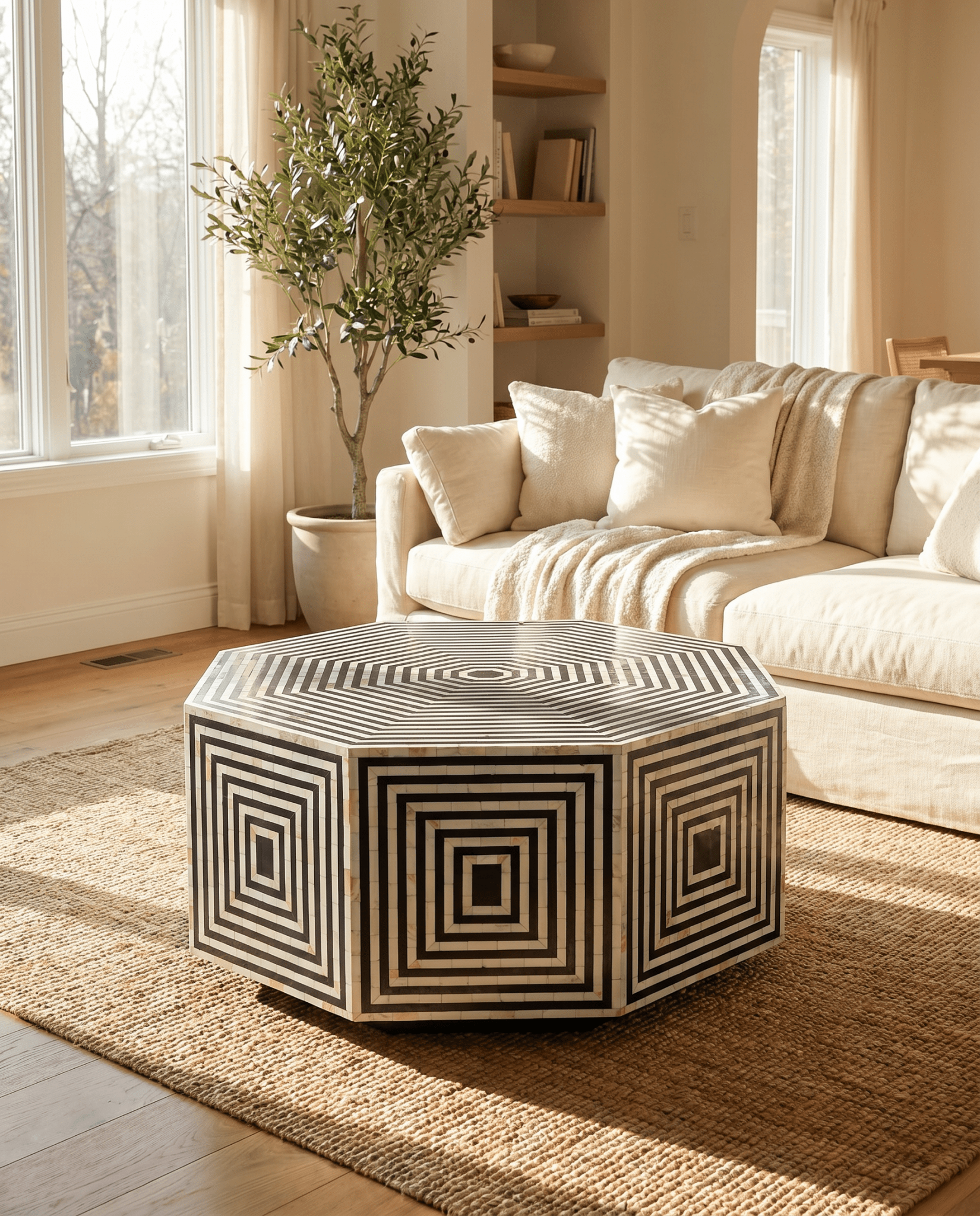 MOONLIT-BLUE MOTHER OF PEARL HEXA COFFEE TABLE - Art and craft furniture
