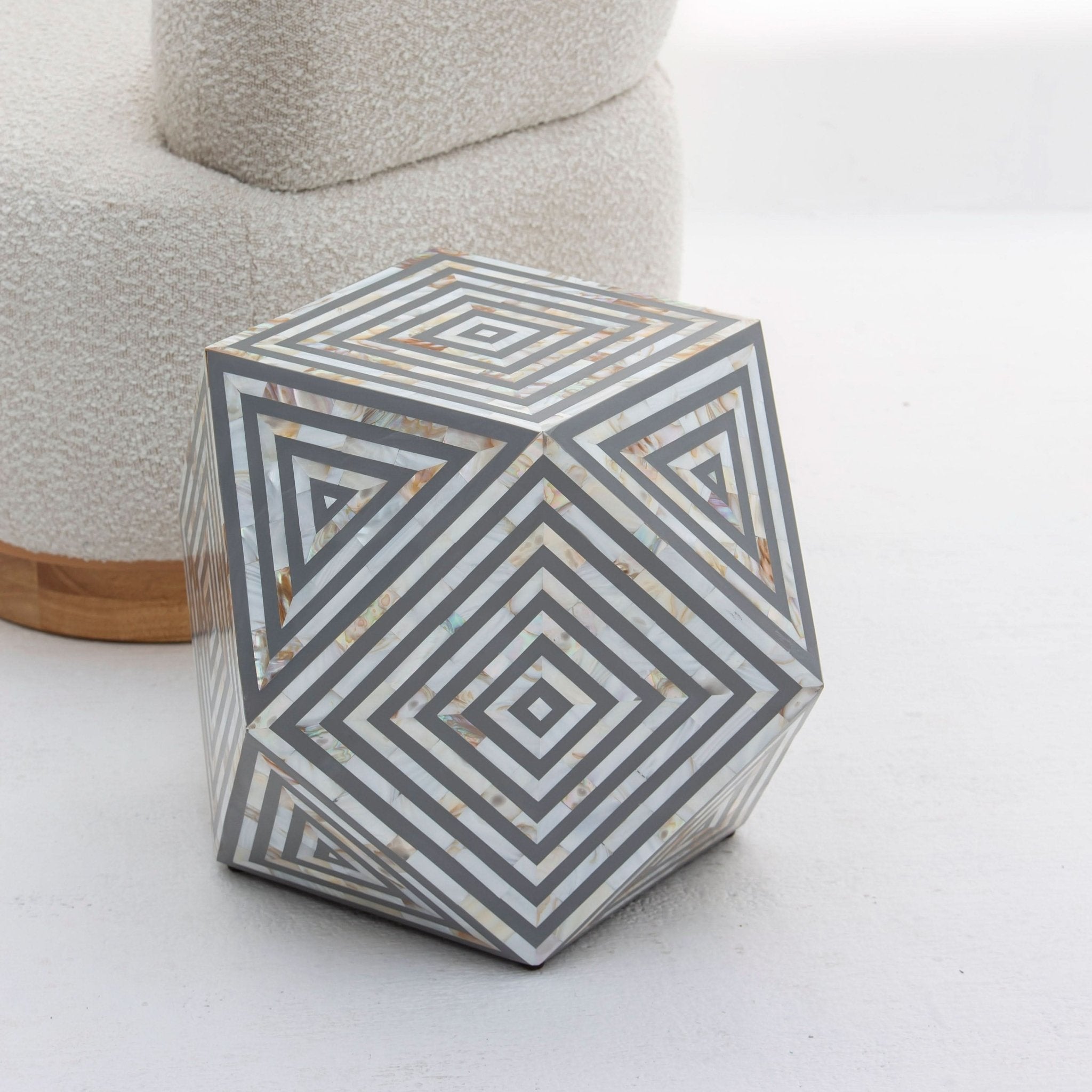 MOONLIT-GREY MOTHER OF PEARL STRIP DIAMOND STOOL - Art and craft furniture