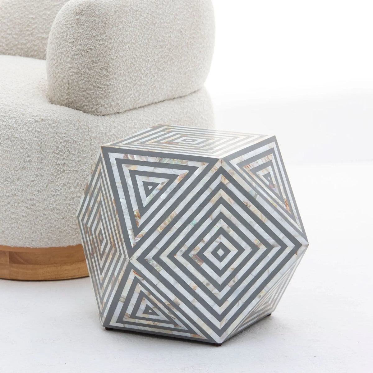 Moonlit Grey Mother Of Strip Diamond Stool - Art and craft furniture