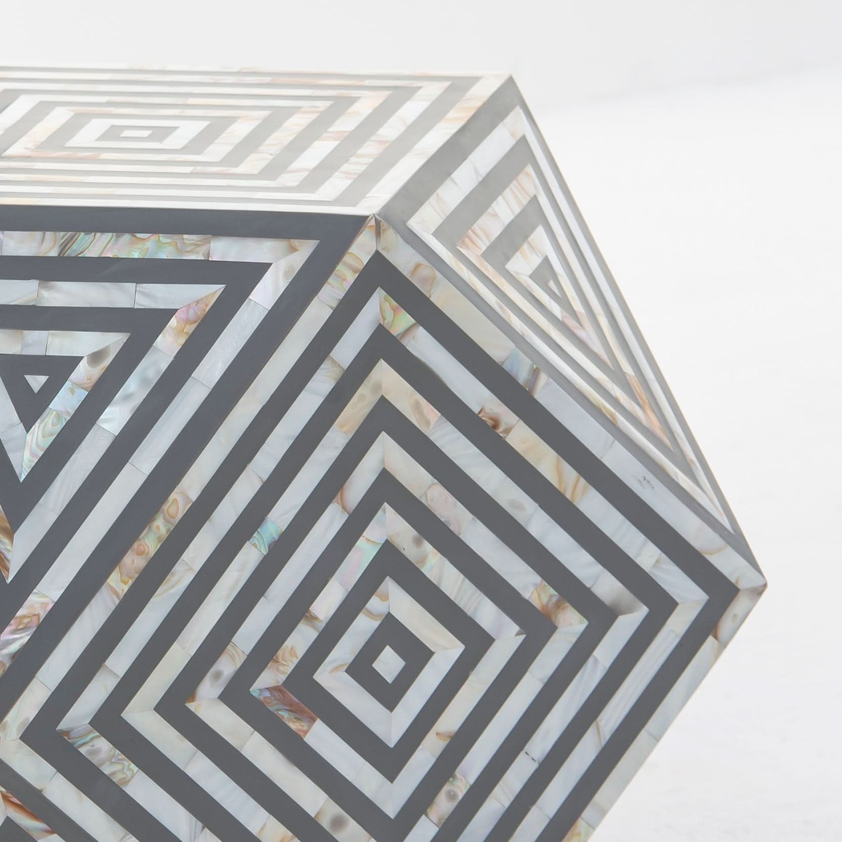 MOONLIT-GREY MOTHER OF PEARL STRIP DIAMOND STOOL - Art and craft furniture