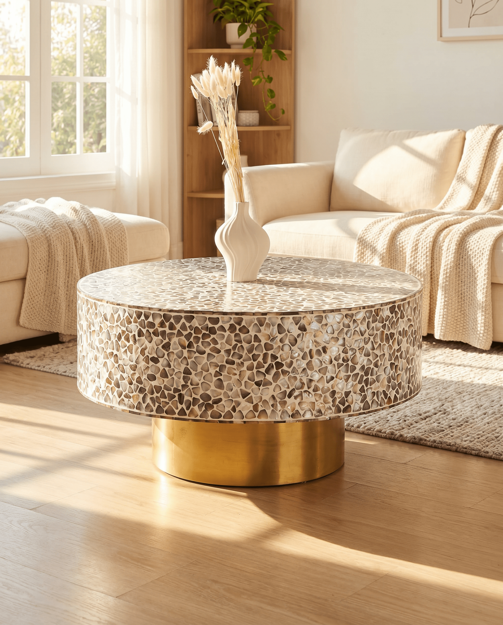 MOONLIT-WHITE MOTHER OF PEARL COFFEE TABLE - Art and craft furniture