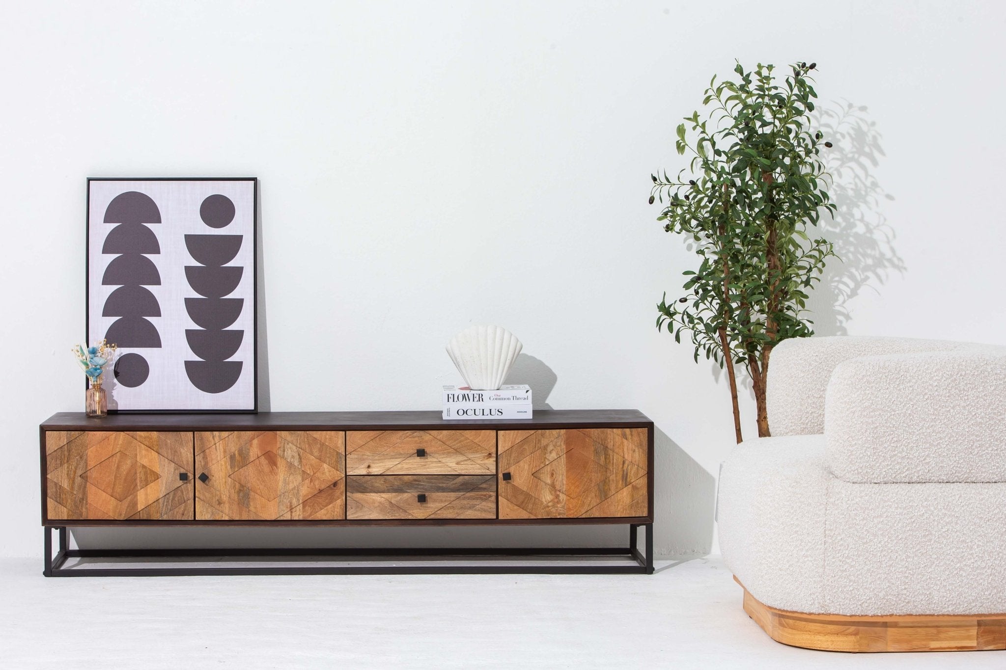 MORO WOODEN THREE DOOR TWO DRAWER TV STAND - Art and craft furniture