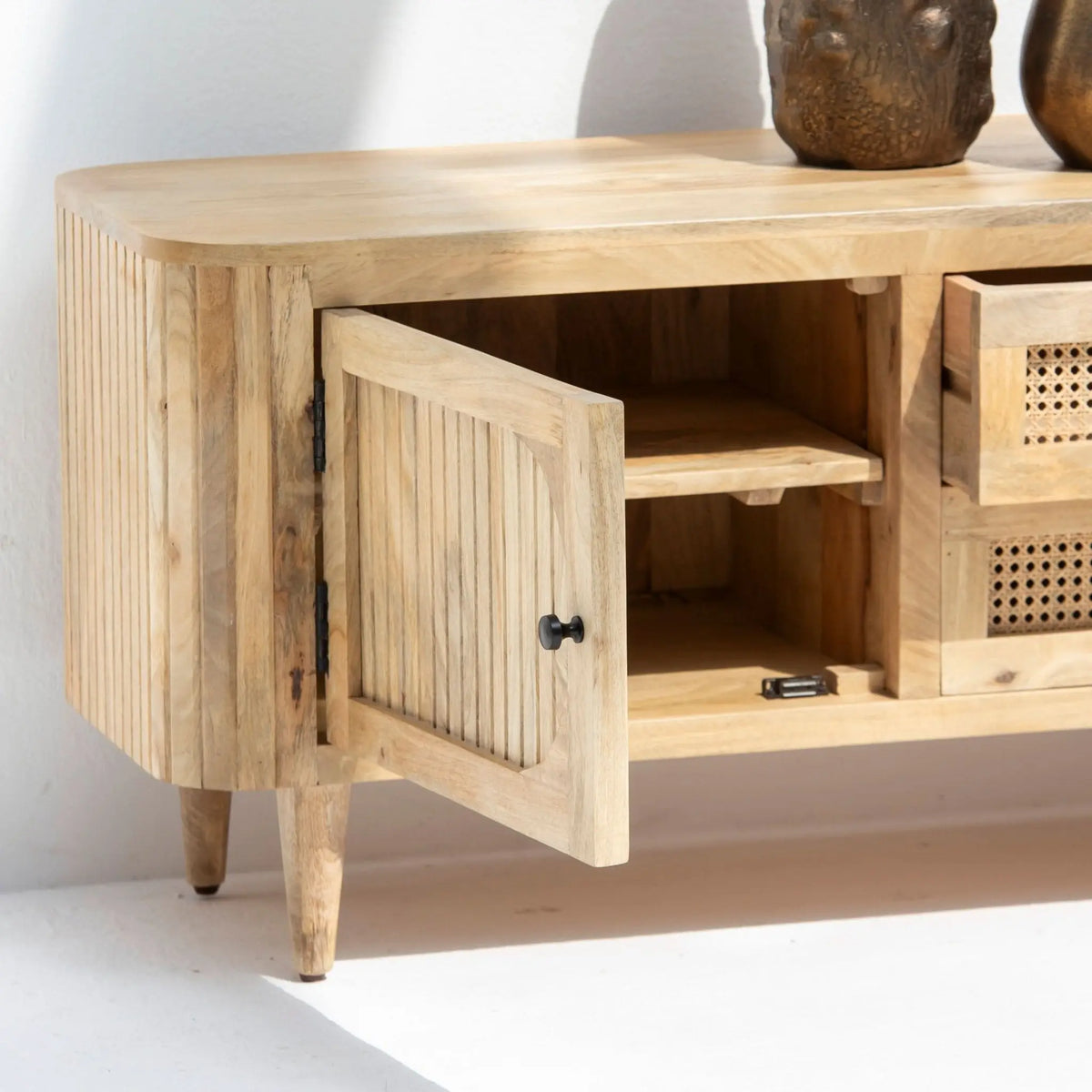 Morris Rattan Wooden TV Console - Art and craft furniture