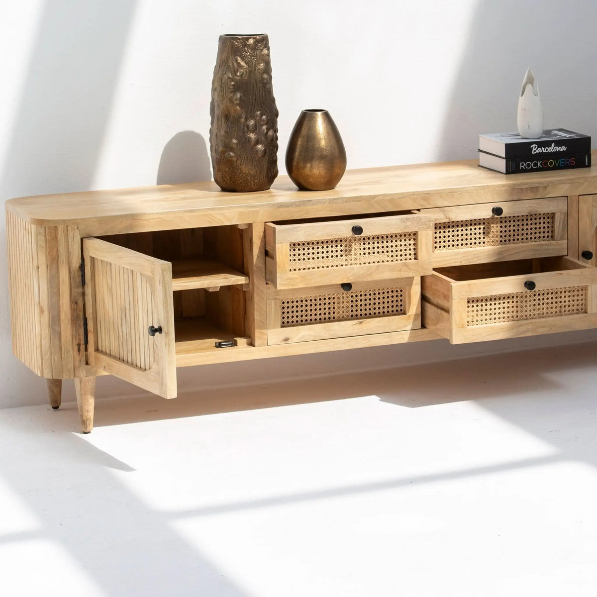 Morris Rattan Wooden TV Console - Art and craft furniture