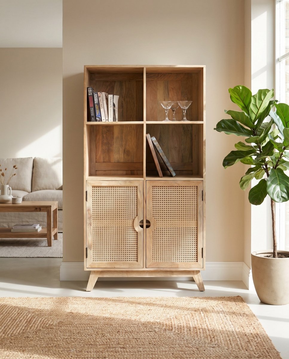 Morris Cane Two Door Bookshelf - Art and craft furniture