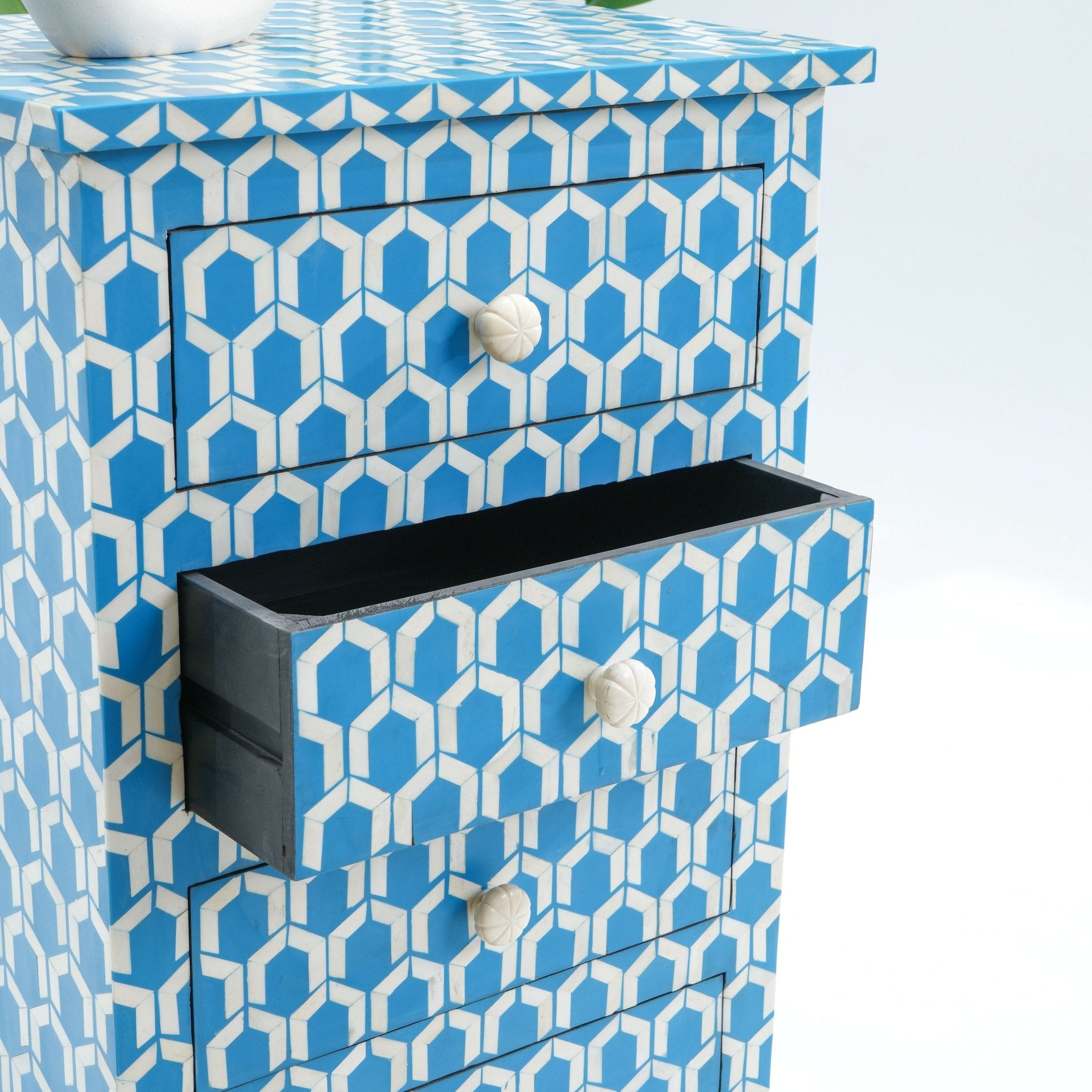 MOSAIC-BLUE INLAY FIVE DRAWER SINGLE DRAWCHEST - Art and craft furniture