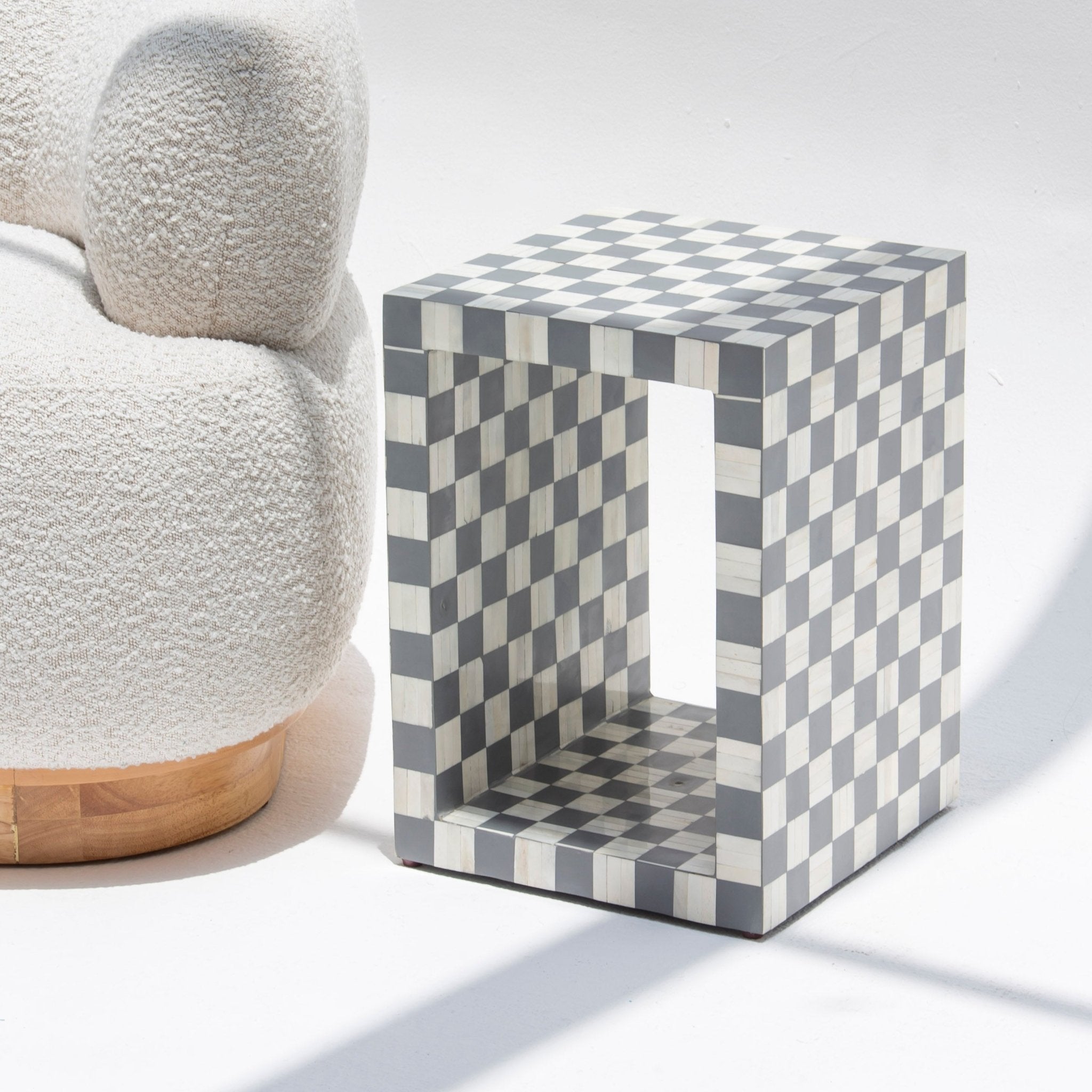 MOSAIC-GREY INLAY SQURE SIDE TABLE - Art and craft furniture