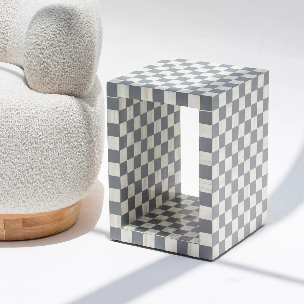 Mosaic Grey Inlay Square Side Table - Art and craft furniture